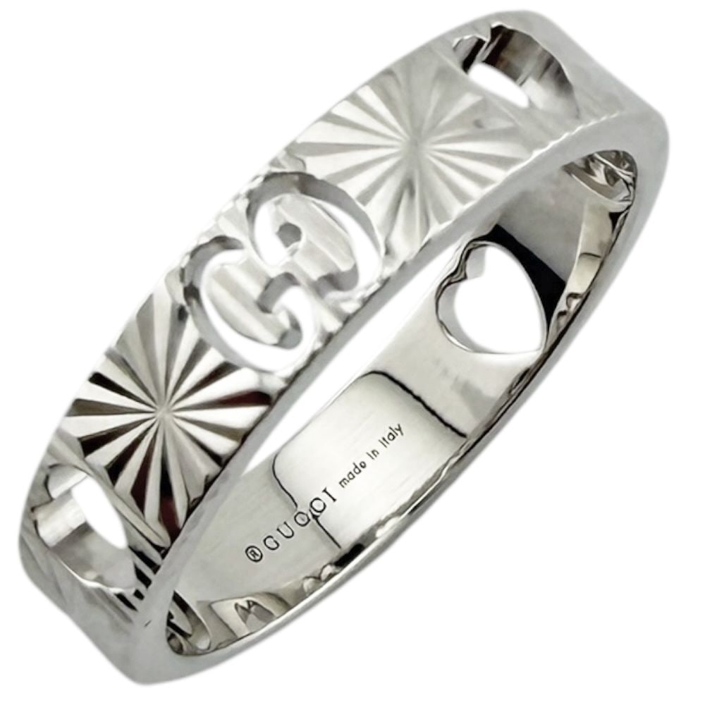 Second-hand - GUCCI heart pattern ring size 11.5 18K white gold for women.: Brand: GUCCI Target: Women Color: Silver Series: Heart pattern Season: Suitable for all seasons Weight: Approximately 3.8 grams Place of origin: Italy Size: 11.5 Ring width: Approximately 4.0