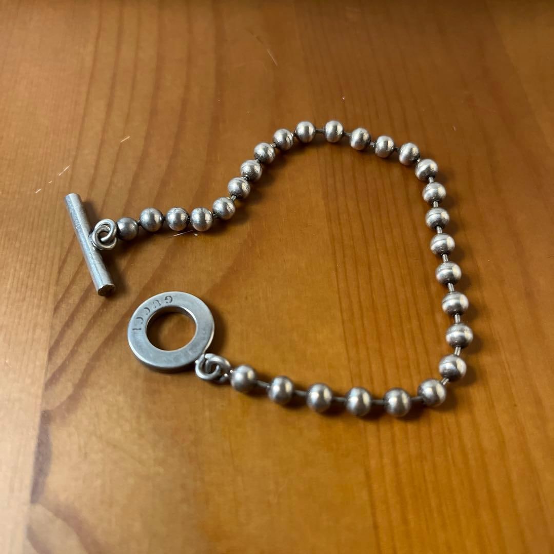 Second-hand - GUCCI ball chain bracelet men's SV925 silver: The client purchased it at a specialty store over twenty years ago. It is approximately 22 centimeters in length, suitable for men to wear. The wrist circumference in the photo is about 16 centimeters