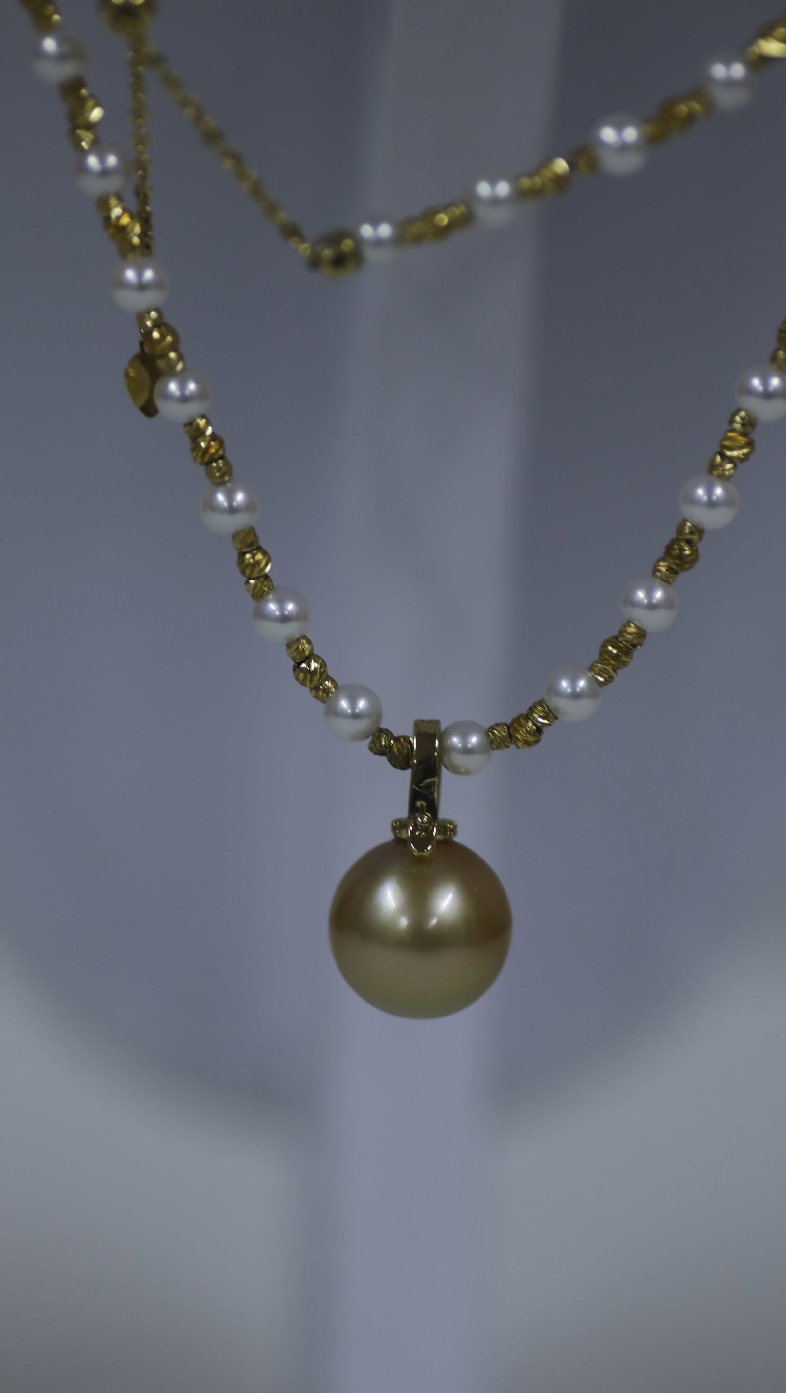 Natural Golden Seawater Pearl & Akoya Pearl Long Necklace with Pearl Pendant, Certificate Included - 11