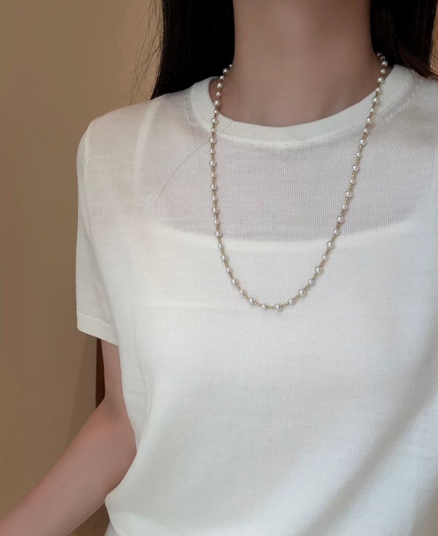 Natural Golden Seawater Pearl & Akoya Pearl Long Necklace with Pearl Pendant, Certificate Included - 17