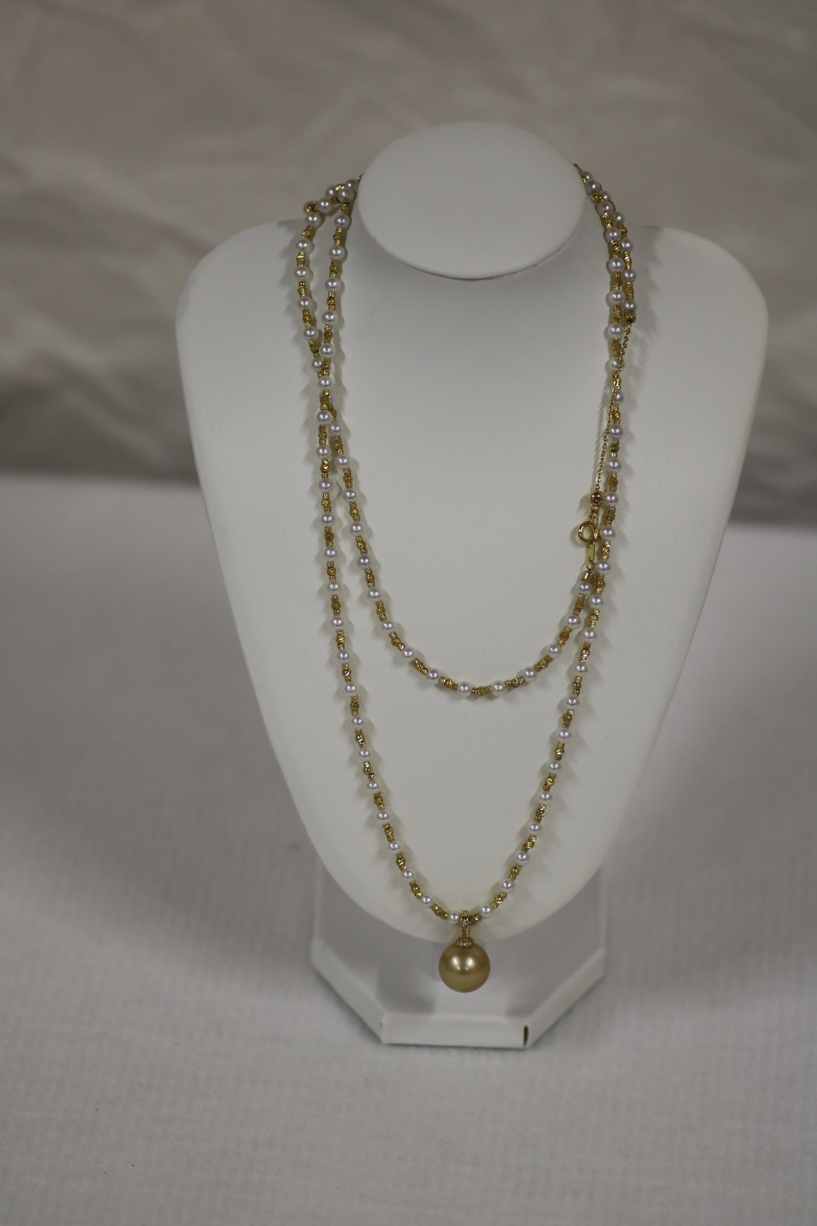 Natural Golden Seawater Pearl & Akoya Pearl Long Necklace with Pearl Pendant, Certificate Included - 7
