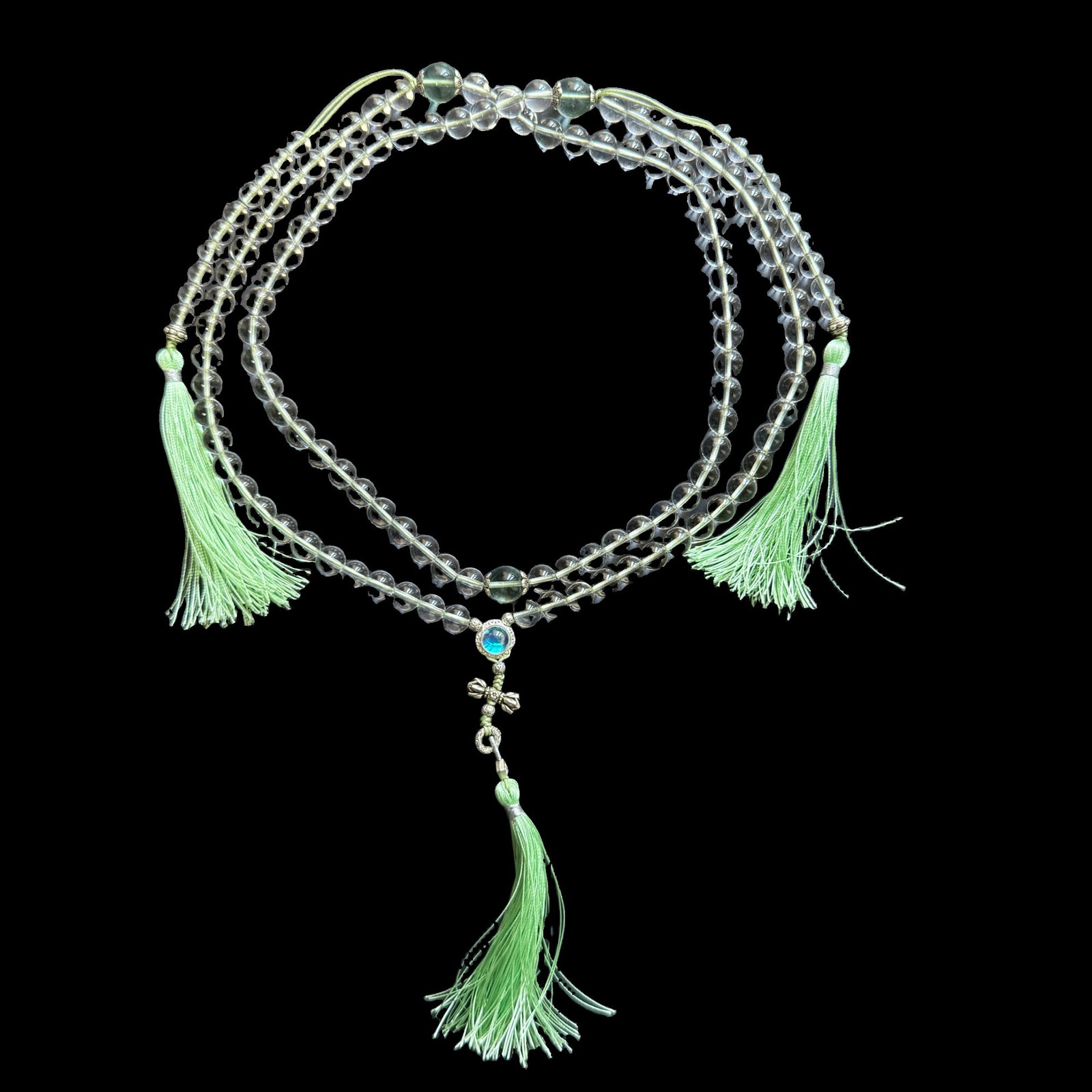 Natural Clear Quartz 108-Bead Mala Necklace, Approx. 10mm Beads, 125g, 100cm: A natural Clear Quartz 108-bead mala necklace featuring polished translucent round beads with a classic hand-strung design. Finished with decorative tassels and an ornamental centerpiece, this versati