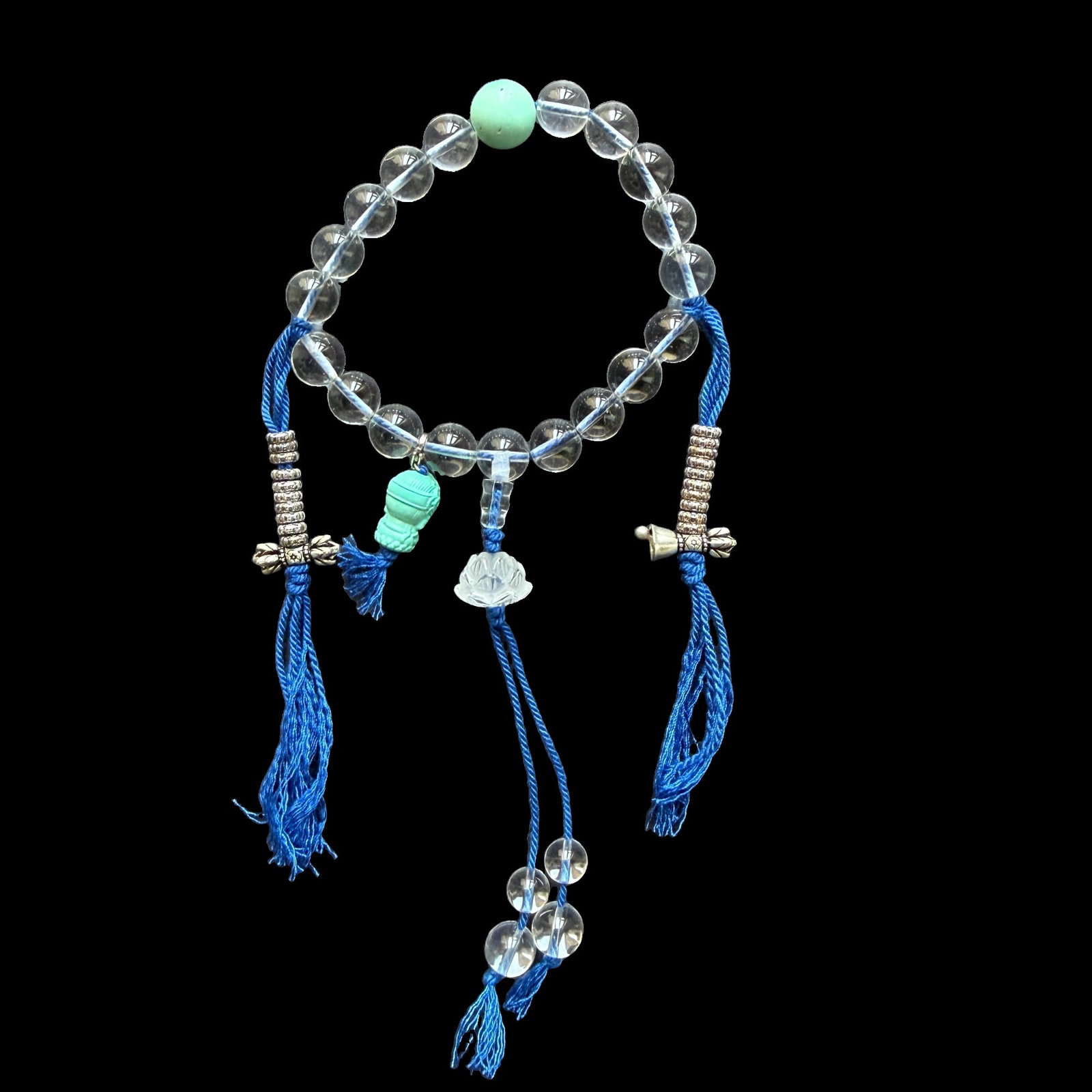 Natural Clear Quartz & Turquoise Prayer Bead Bracelet with Silver Accents, Approx. 9mm Beads, 45g (1 of 4)