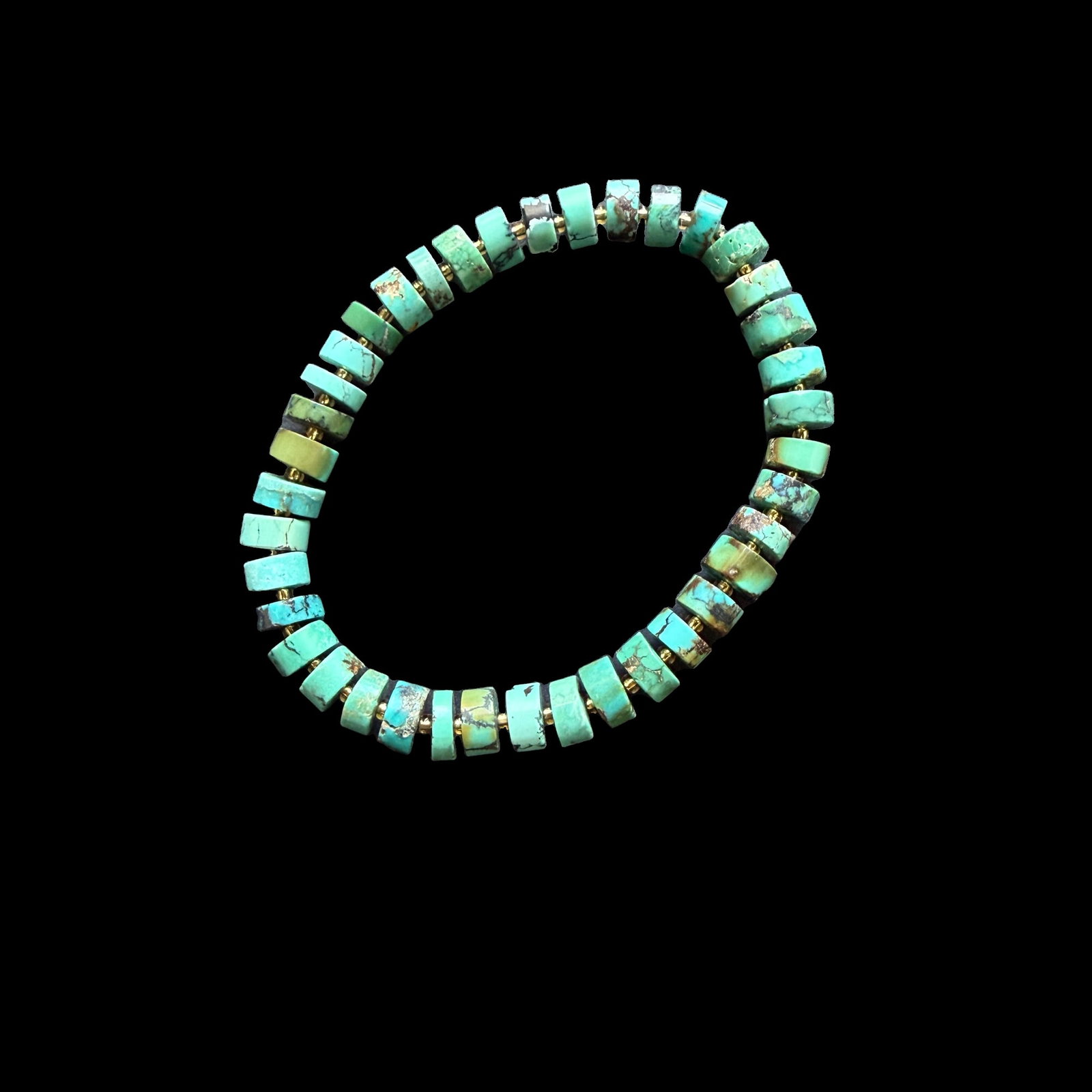 Natural Turquoise Bead Bracelet | 7mm Beads | 14g | Gold Spacer Accents (1 of 4)