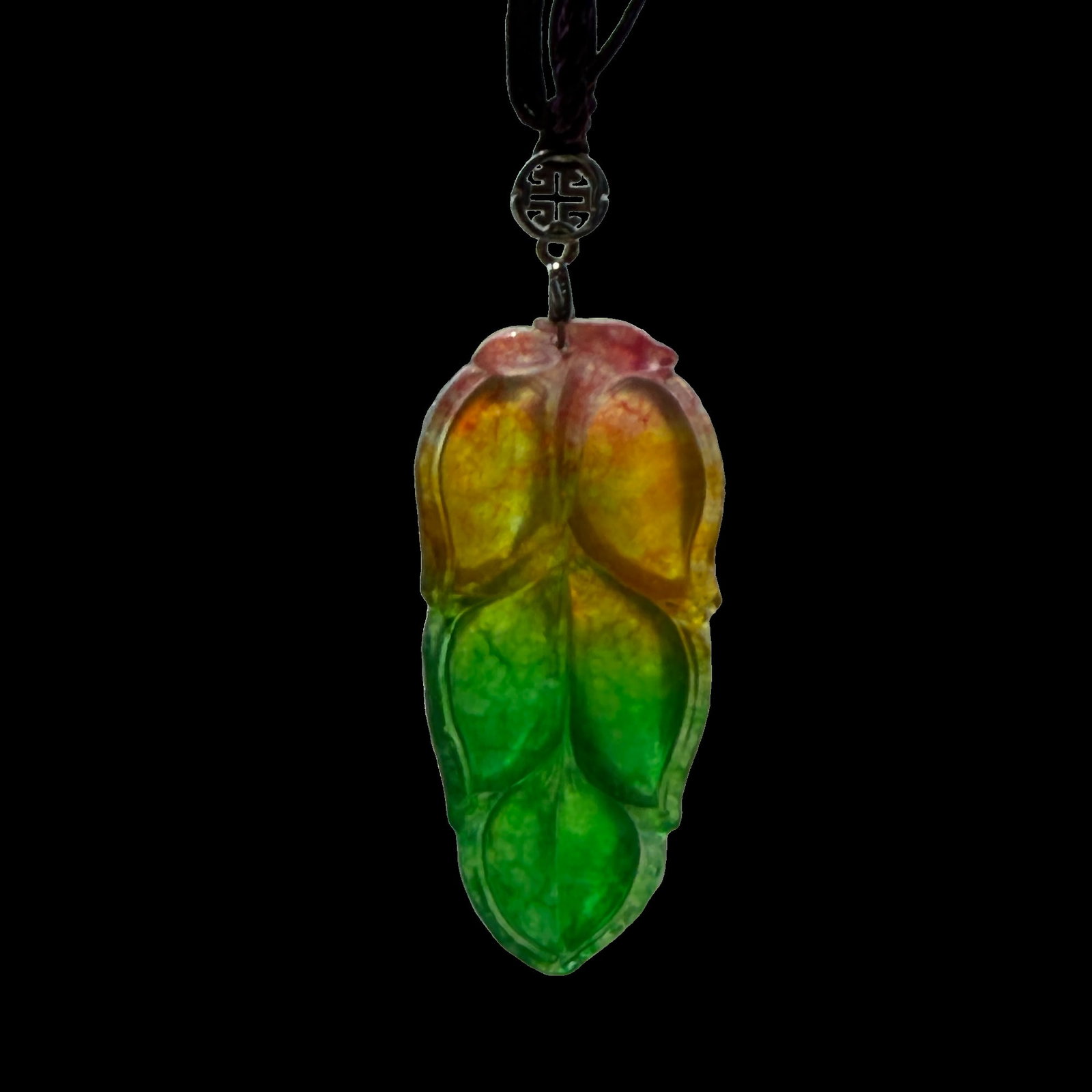Imperial Green and Yellow Jadeite Leaf Pendant, Carved Jade Pendant, Approx. 4.0 cm, 12 g: Expertly carved from Imperial Green and Yellow jadeite, this pendant features an elegant leaf design that beautifully showcases the natural harmony of rich green and golden yellow tones. The smooth po