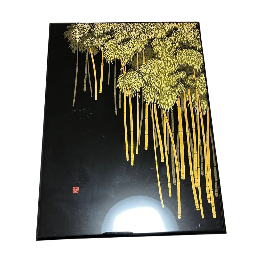 Aizu Lacquerware, Aizu no Sato Rin, inscribed with "Bamboo Grove", postcard box, small box, black: Aizu Lacquerware, Aizu no Sato Rin, inscribed with "Bamboo Grove", postcard box, small box, black wood.