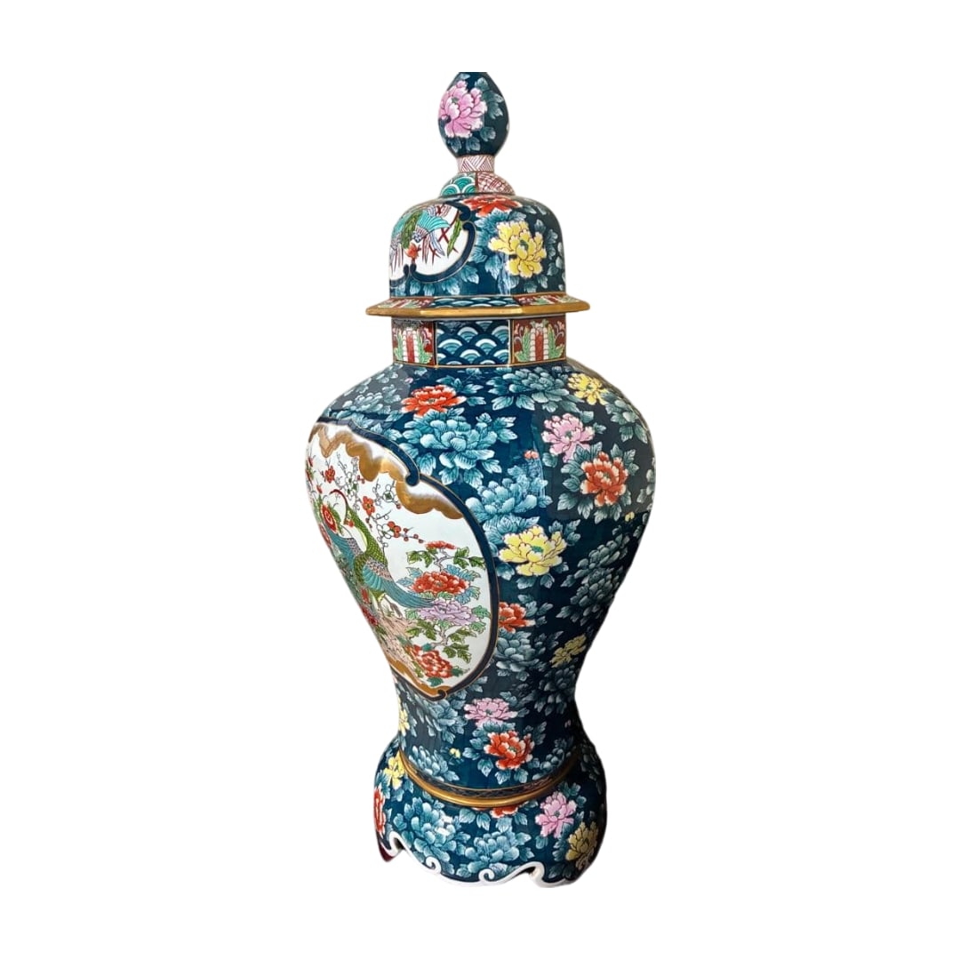 Arita ware, extra-large, blue and white porcelain vase, adorned with peony and peacock motifs, (1 of 19)