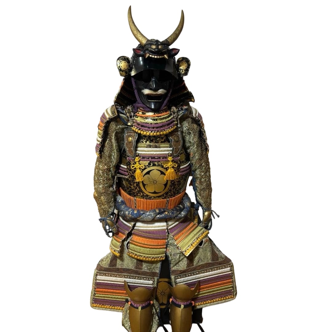 Life-sized armor set with colorful bellflower pattern, crafted by the first generation Mitsunobu. (1 of 12)