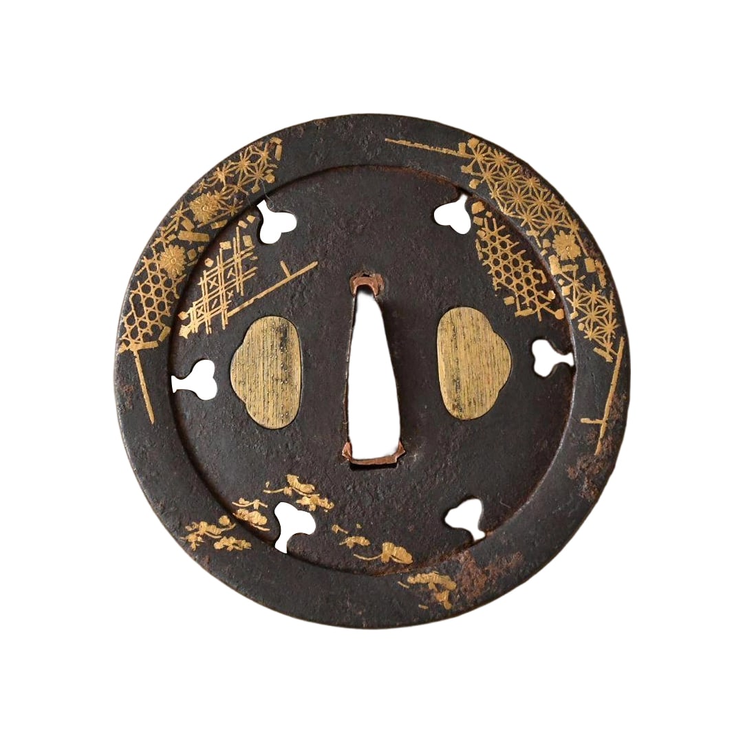 Special Preservation Sword Fittings Certificate Kurigome Roku Mokko Tosu Moyo San Zu Tsuba (1 of 12)
