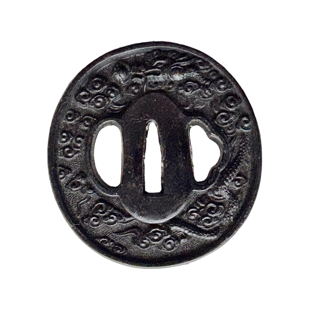 Sword fittings with dragon and cloud motif on iron ground. (1 of 8)