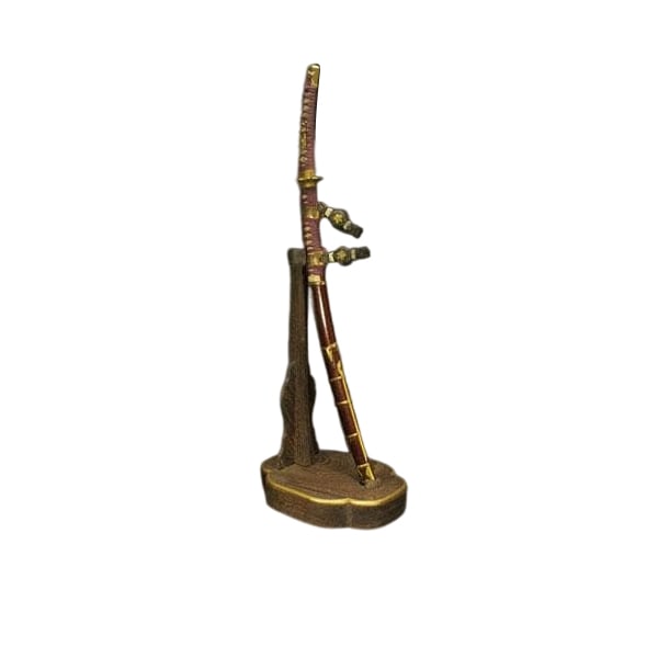 Kyoto Maruhei Oki Heizo Tachi Decorative Display Piece Replica Sword: Dimensions Placed on the pedestal: 21cm x 16.3cm, Height 60cm Total length of the tachi: 57cm Pedestal: 16.3cm x 21cm, Height 35cm Please understand that there may be slight discrepancies.