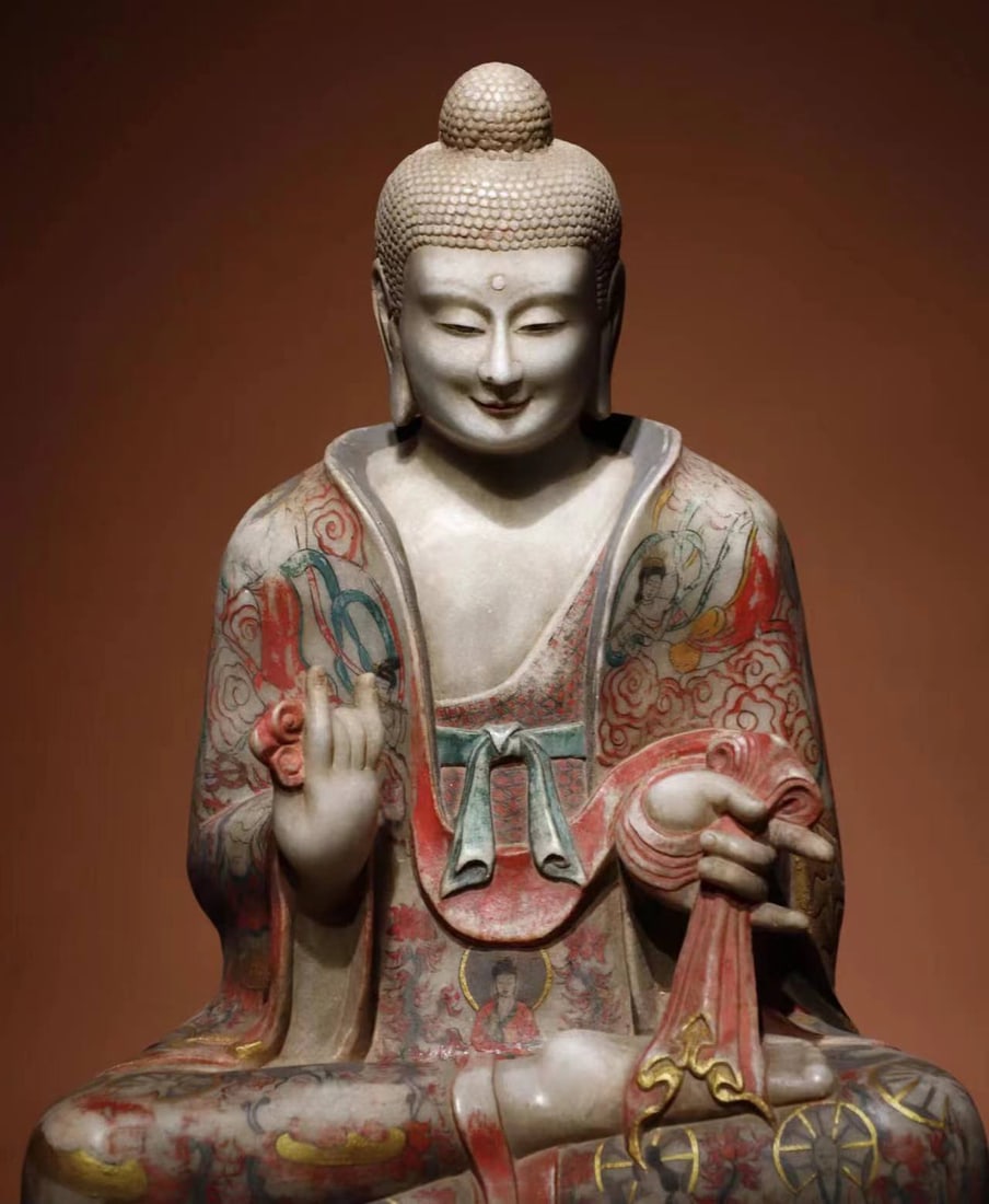 Marble Painted Buddha Statue - 3