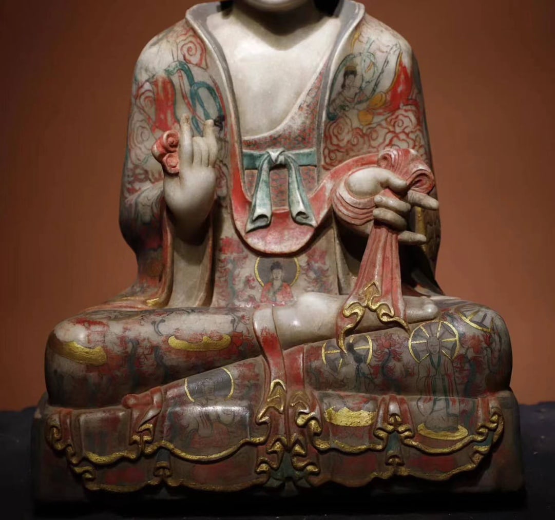 Marble Painted Buddha Statue - 4