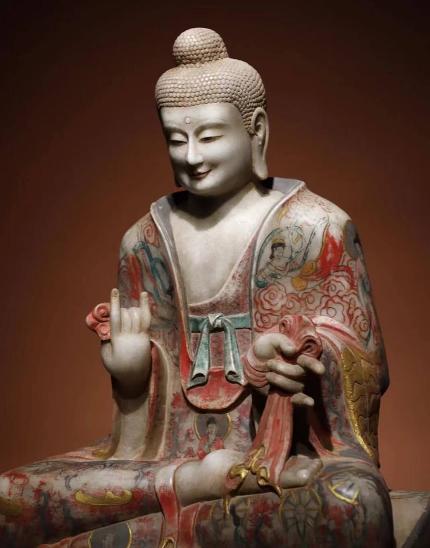 Marble Painted Buddha Statue - 5