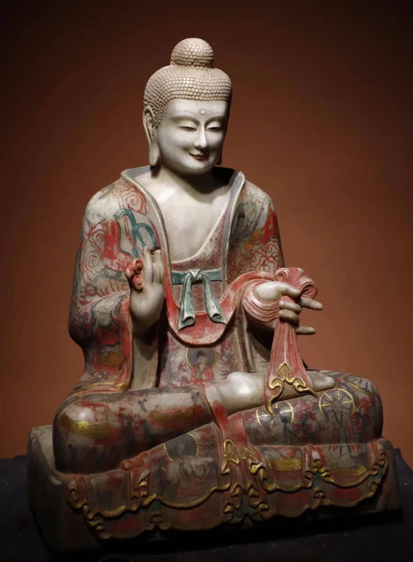 Marble Painted Buddha Statue - 7