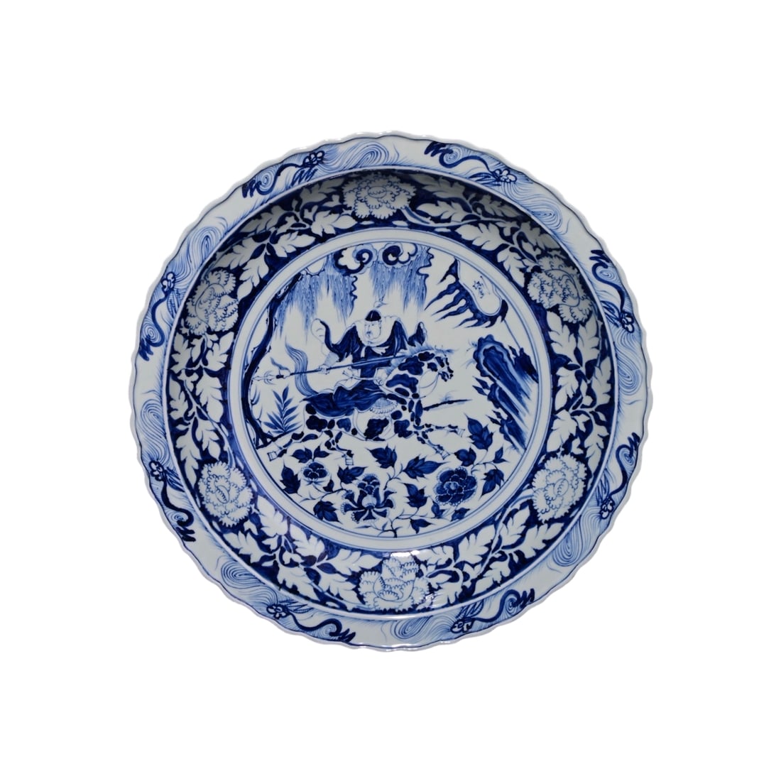 Yuan Dynasty Blue and White Plate with Qianlong Imperial Inscription and Warrior Design (1 of 10)
