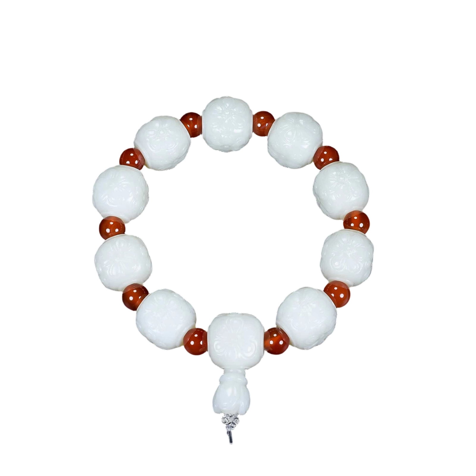 Hetian White Jade Bracelet: This Hetian white jade bracelet features fine and oily jade quality with an aged patina, showcasing the unique charm of Hetian jade. Each bead is evenly full and finely detailed, making it a worthy co