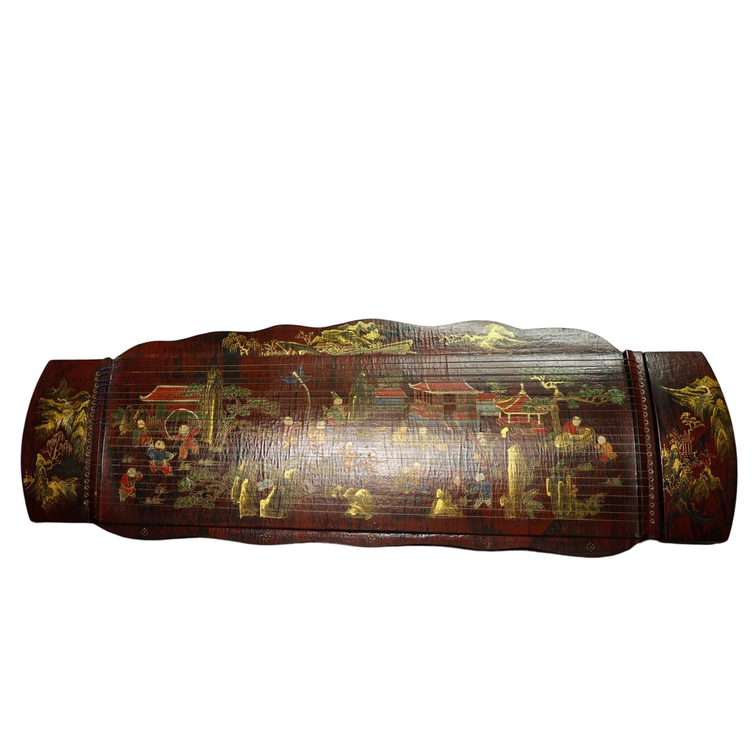 Tongmu Lacquerware Gold-painted Children's Theme Guzheng: This guzheng is crafted from Tongmu wood with exquisite lacquerware techniques, featuring lively gold-painted children's theme motifs. The structure is precise and delicate, with a clear and resonant