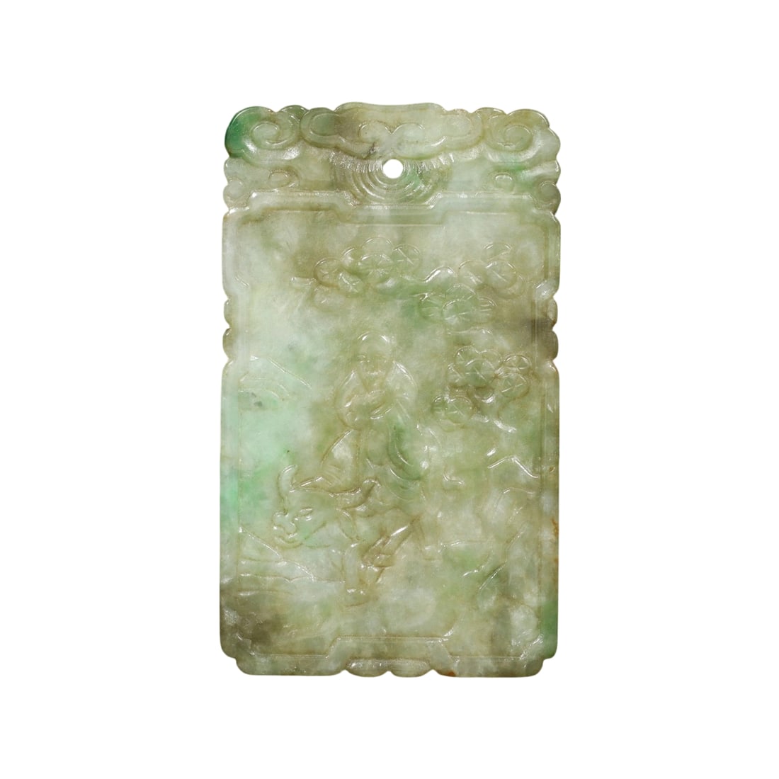 Qing Dynasty Jade Pendant of Laozi Riding an Ox: This Qing Dynasty jade pendant features the theme of Laozi riding an ox, symbolizing profound meaning. The jade is fine-textured, with exquisite craftsmanship and a well-developed patina, showcasing