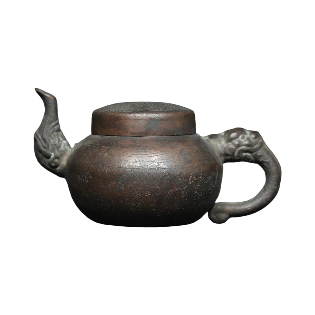 Qing Dynasty Purple Copper Teapot with Dragon Handle and Engraved Flowers (1 of 10)