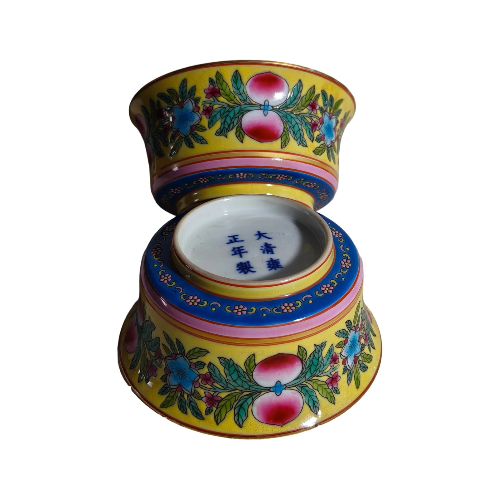 Pair of Yongzheng Enamel Peach Blossom Pattern Small Bowls: This pair of Yongzheng enamel small bowls showcases the exquisite craftsmanship and vibrant colors that reflect the exceptional level of Qing dynasty court art. The bowls are adorned with peach blosso