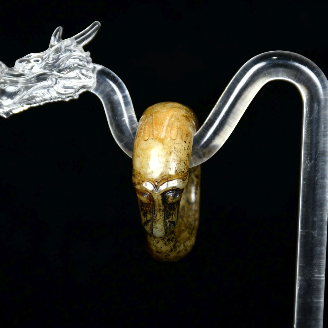 Hetian Jade Dragon Biting Tail Ring - 4