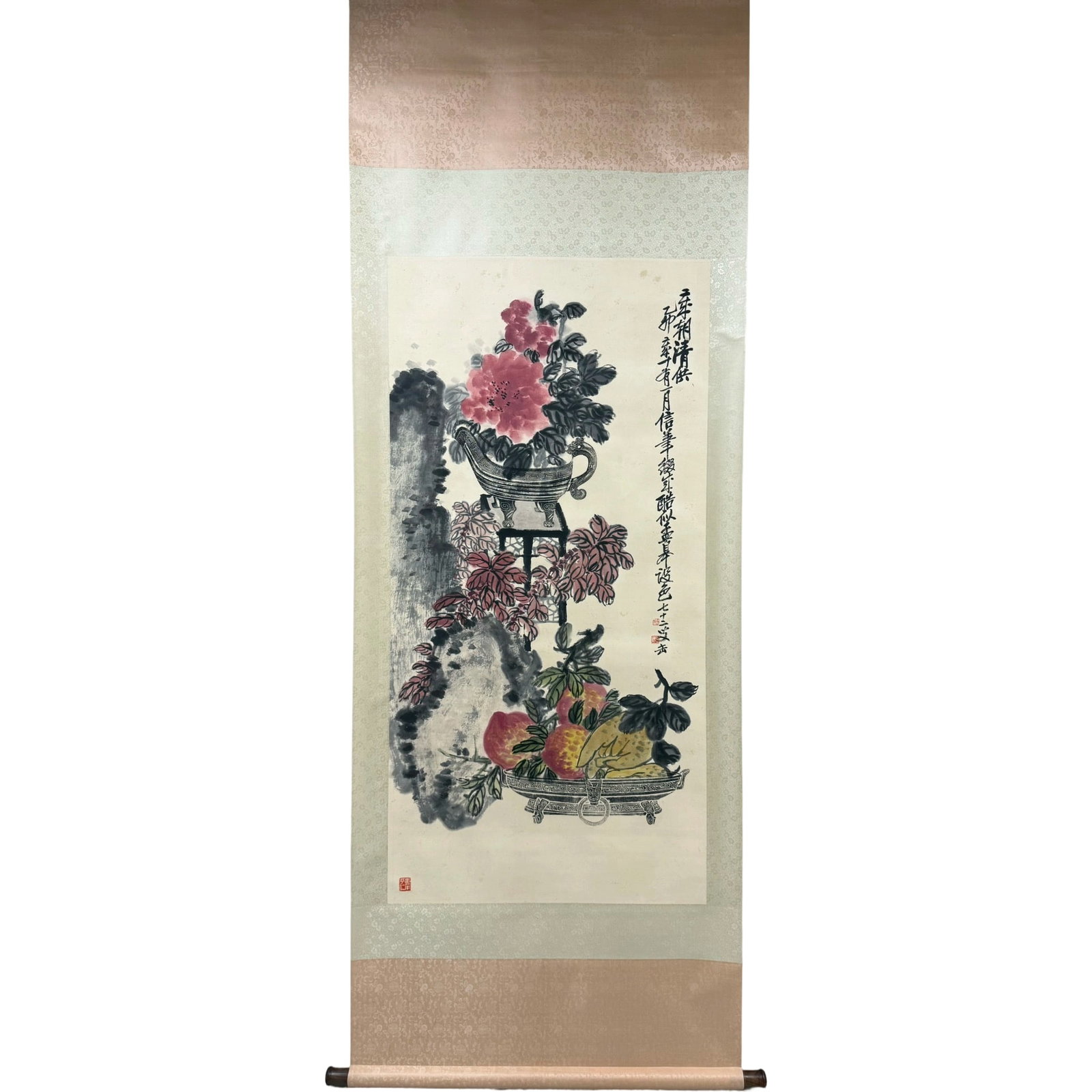 Wu Changshuo's Auspicious New Year Offering: Wu Changshuo's work is renowned for its unique artistic style and profound cultural connotations. This piece showcases his exceptional skills in painting and calligraphy, with the auspicious New Year