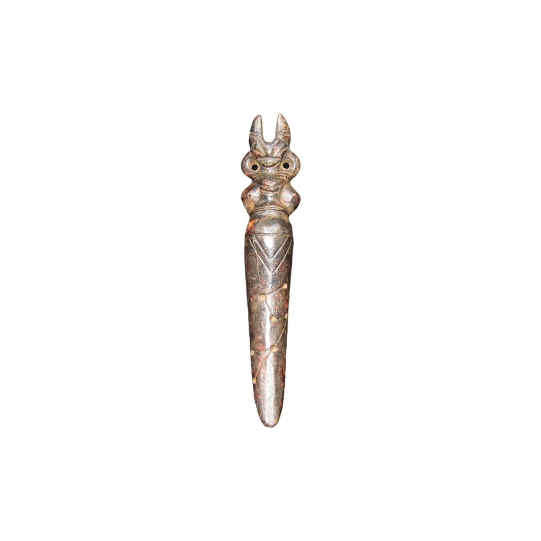 Old Jade Vajra Pestle: This old jade Vajra pestle features a warm texture and an ancient hue, showcasing the exquisite craftsmanship of traditional techniques. Its solemn shape and smooth lines exude a strong religious cult