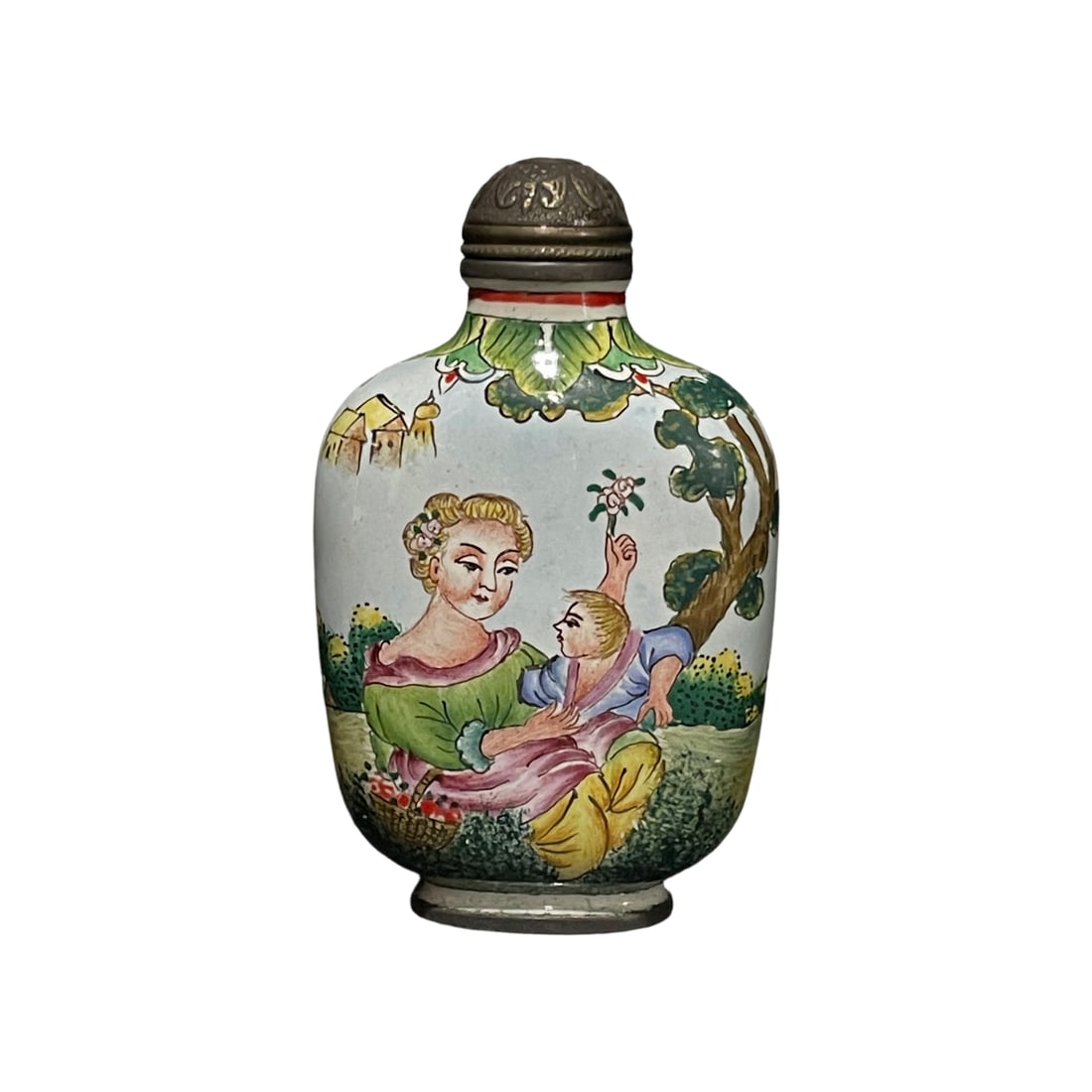 Cloisonne Enamel Snuff Bottle with Western Figures (1 of 10)