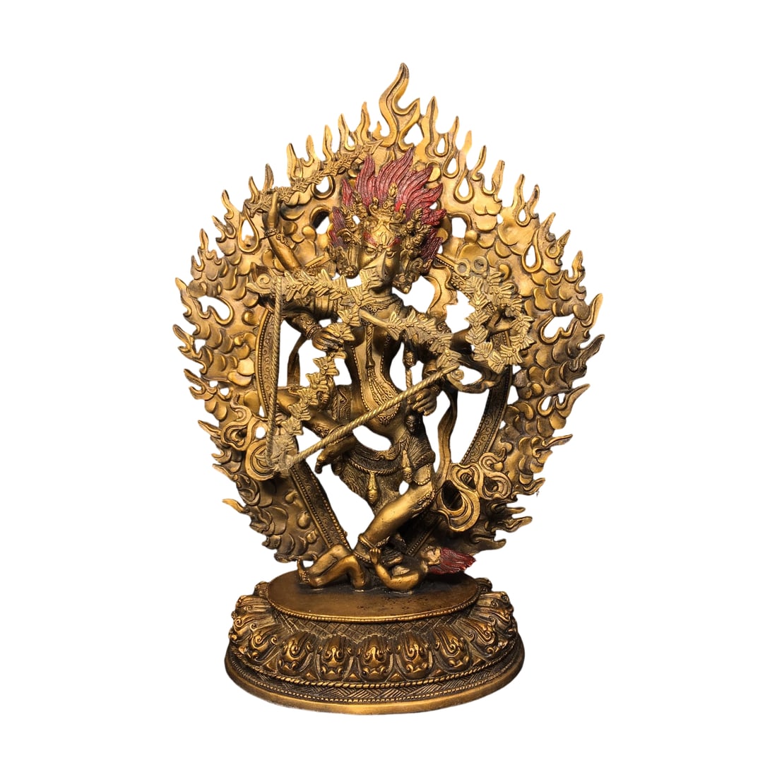 A pure copper painted Tibetan Buddhist Vajrabhairava Buddha statue (1 of 10)