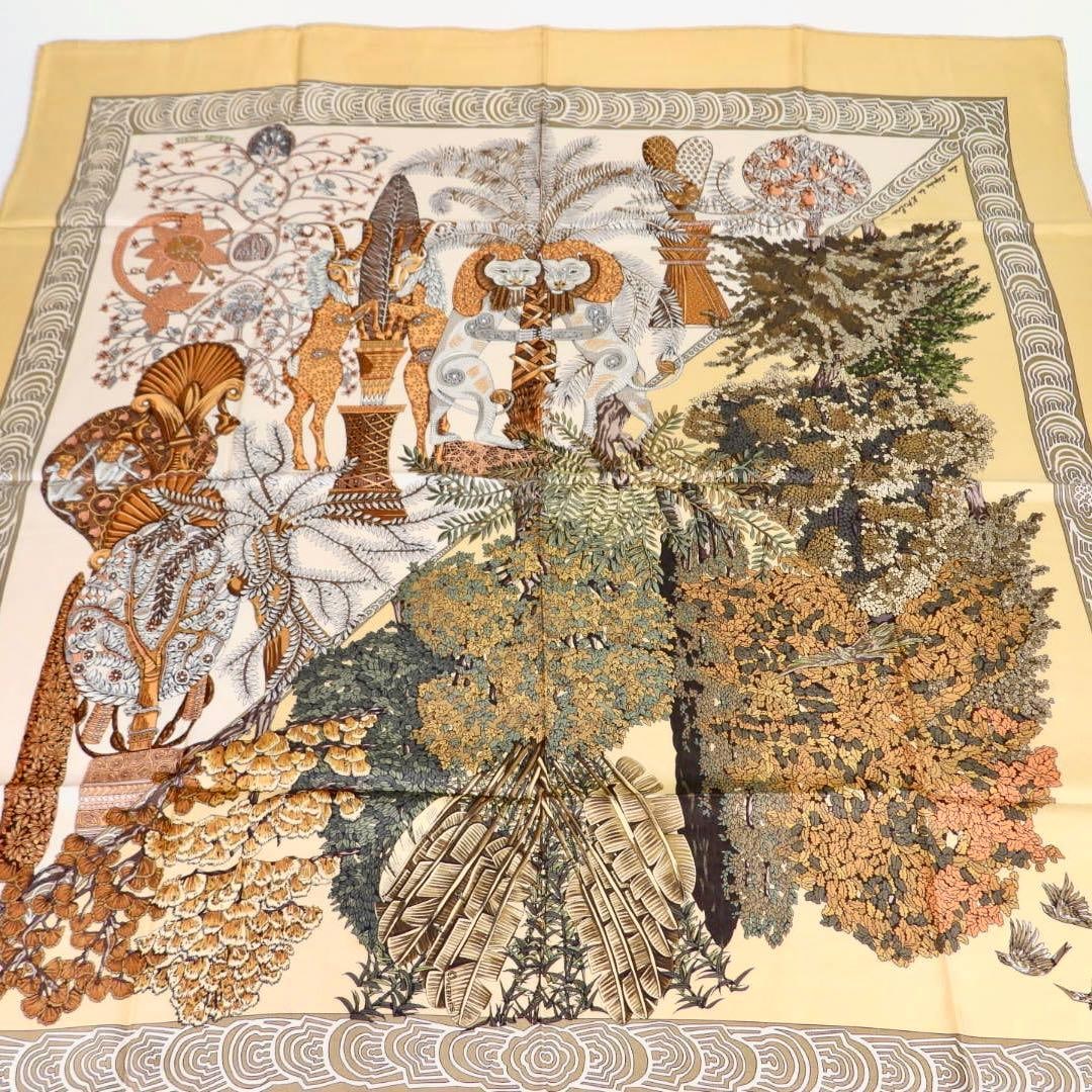 second hand-Fine HERMES Carre 90 "Legend of the Wood" Silk Scarf: This is the Hermes Carre 90, Les Legendes de LArbre, "The Legend of the Tree." Brand Hermes Item Carre 90 Silk Scarf Color Yellow x Multicolor Material Silk