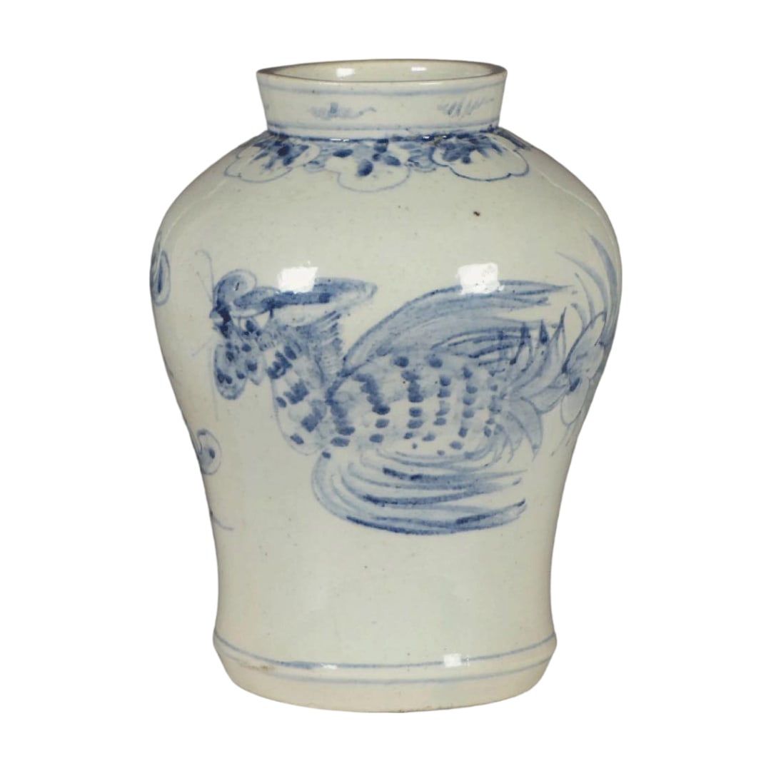 Joseon Dynasty Blue and White Phoenix Pattern Vase, Underglaze Blue, Korean Ceramics, Mingei, Yanagi (1 of 9)