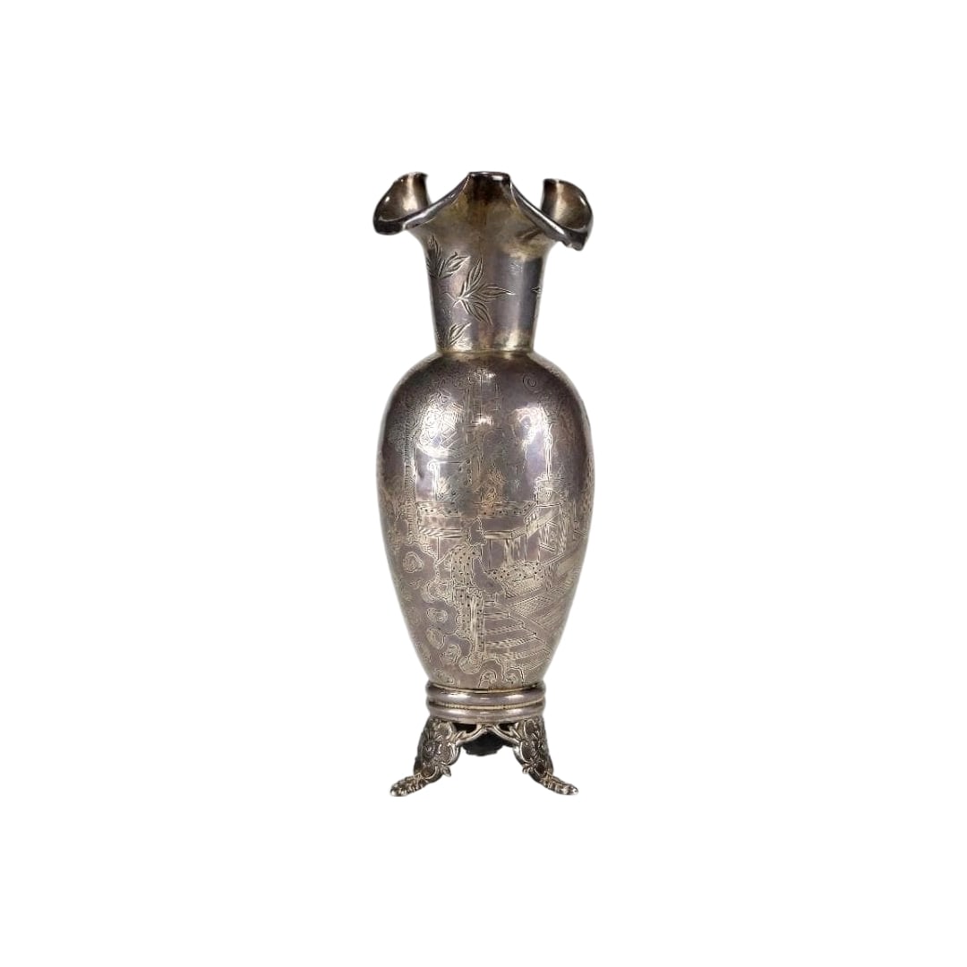 Chinese Art Qing Dynasty Silver Vase with "Nine Beauties" Design, Marked 'Baocheng' (1 of 20)