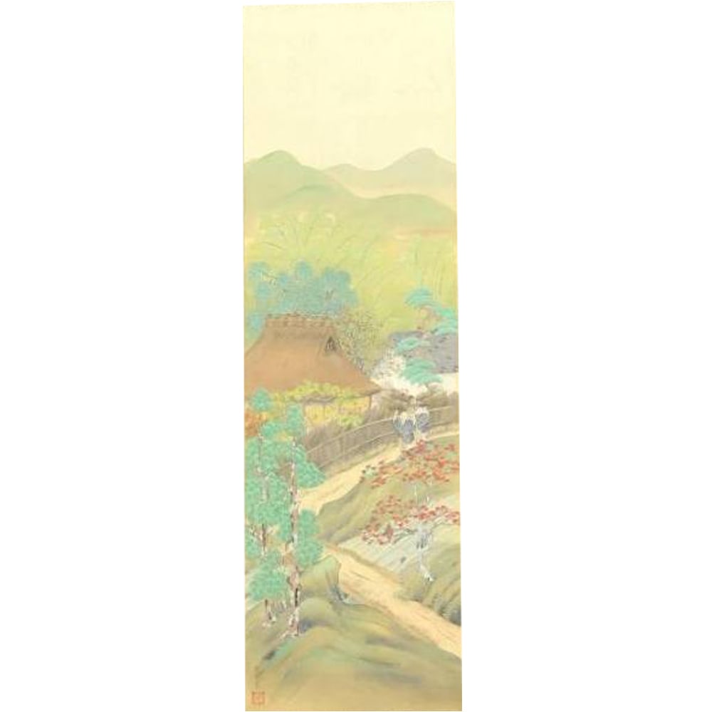 Authentic Work / otani Koryo / Arashiyama oharame-zu (Arashiyama oharame Painting) / Hanging Scroll: Condition of the Artwork: The main paper is silk with hand-painted brushwork. Accompanied by a paulownia wood storage box. Scroll dimensions: Length 200 cm, Width 54 cm.