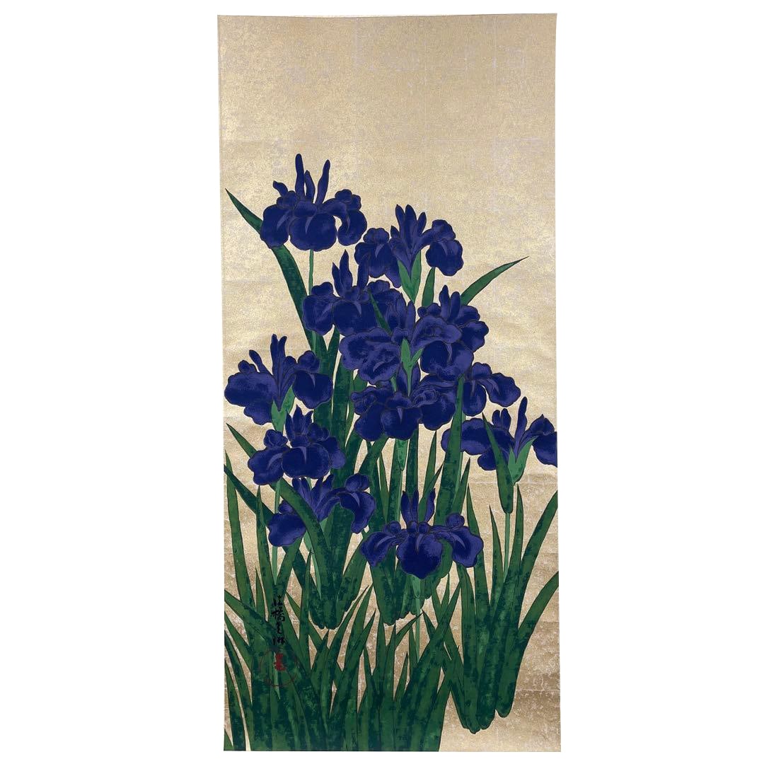 Hanging Scroll, Gold Ground, by Ogata Korin: "Painting of Irises" with Taikan, Nezu Museum, Ise (1 of 10)