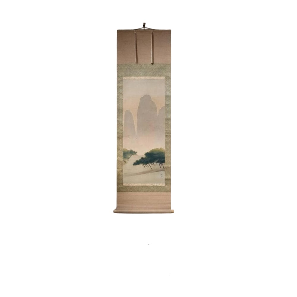 Hanging Scroll by Hishida Shunso (Hishida Shunso) - Craft Painting of Mount Penglai in the Morotai: Hishida Shunso (Hishida Shunso, September 21, 1874 - September 16, 1911) was a representative Japanese painter of the Meiji period, who made significant contributions to the innovation of modern Japan