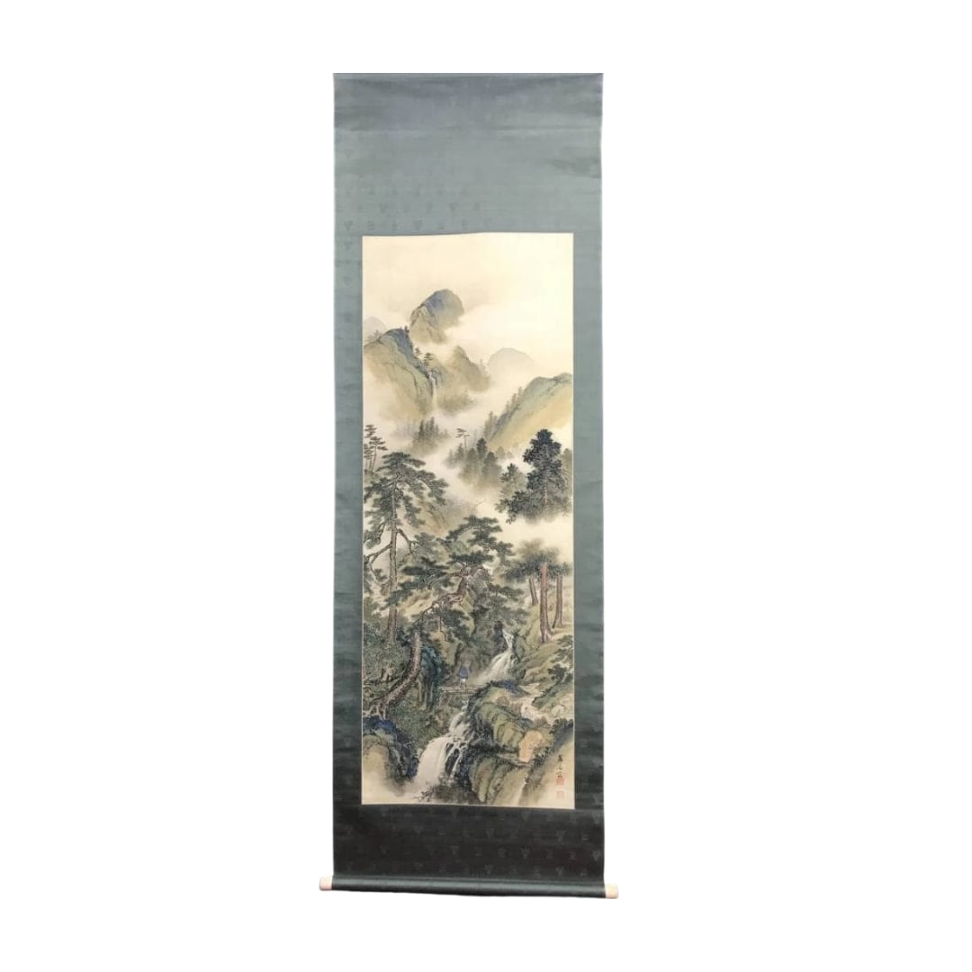 Authentic Work by Kondo Suishoku (Kondo Suishoku) / "Summer Creek Mountain Woodcutter" / Landscape: Kondo Suisei (1870-1950) was born in Marugame, Sanuki Province, Kagawa Prefecture. His given name was Akahiko. He studied painting under Fujita Taisei and Mori Kinseki. He was a Nanso (Southern School