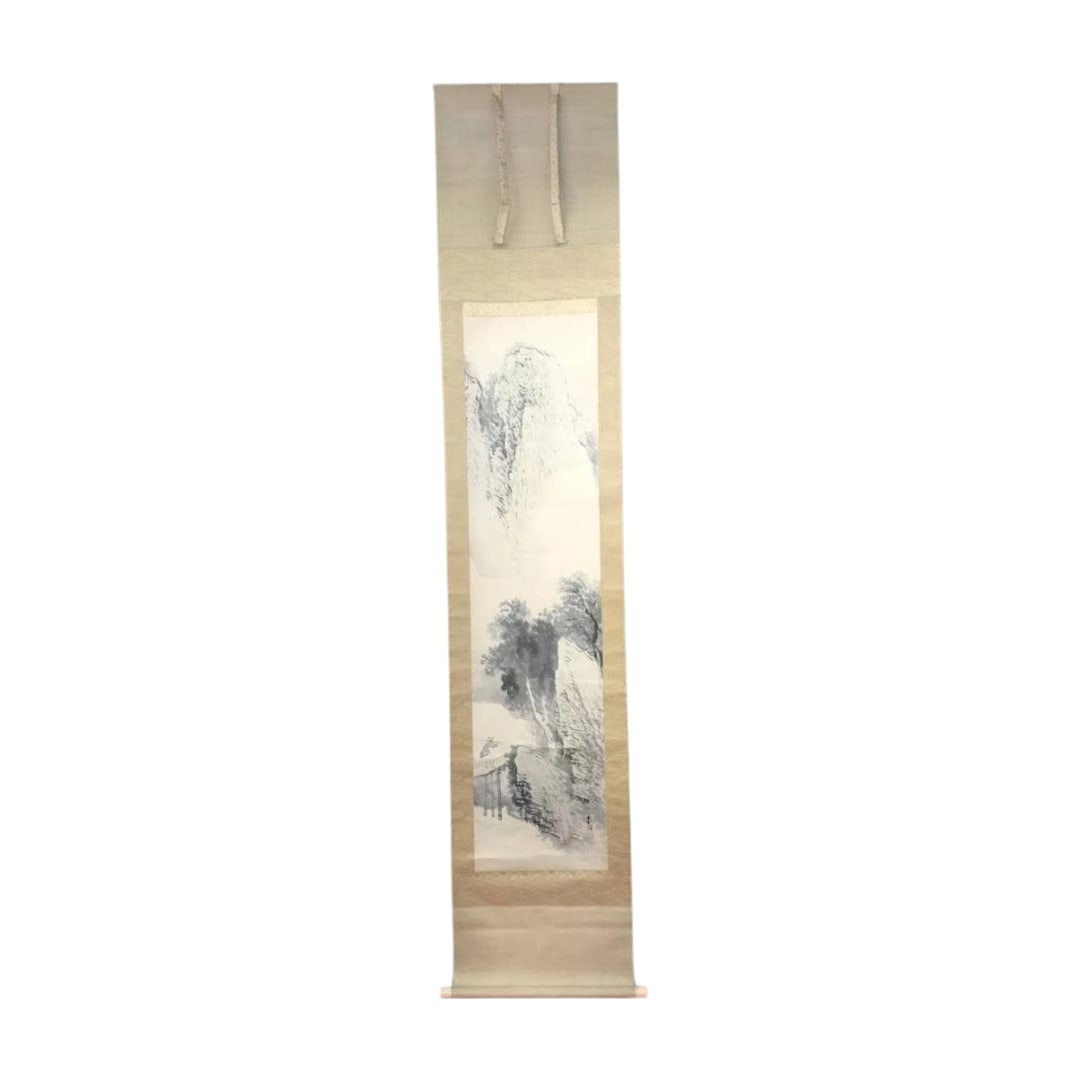 Authentic Work by Tanaka Raisho / Summer Landscape with Fisherman / Hanging Scroll: Tanaka Raisho (Tanaka Raisho) was a Japanese painter. He was born in Shimane Prefecture. His given name was Daijiro, and his initial art name was Toyobun. He first studied under Mori Kanzai and later 