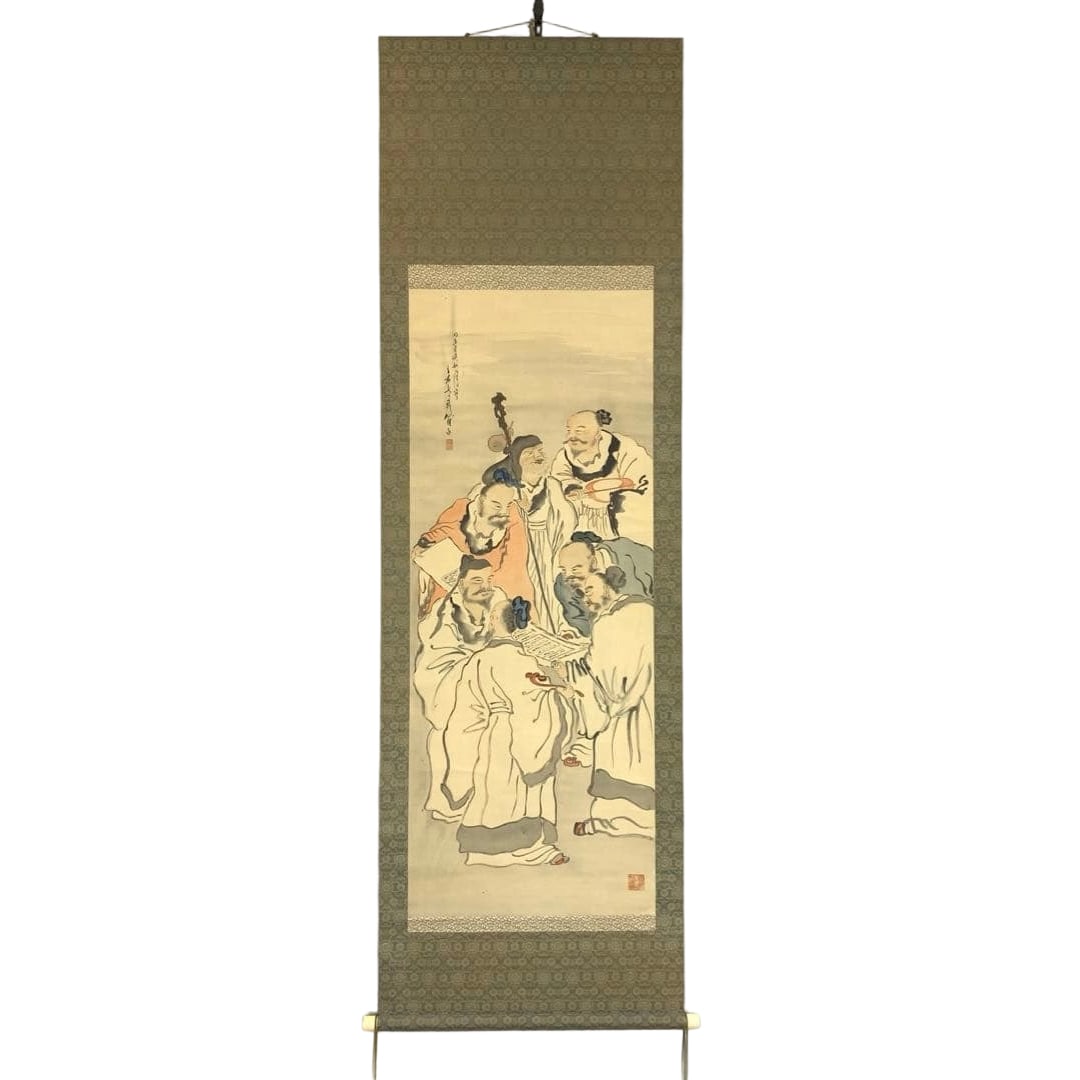 Hanging Scroll by Fujita Taisei, "Seven Sages of the Bamboo Grove," with Wooden Box. (1 of 19)