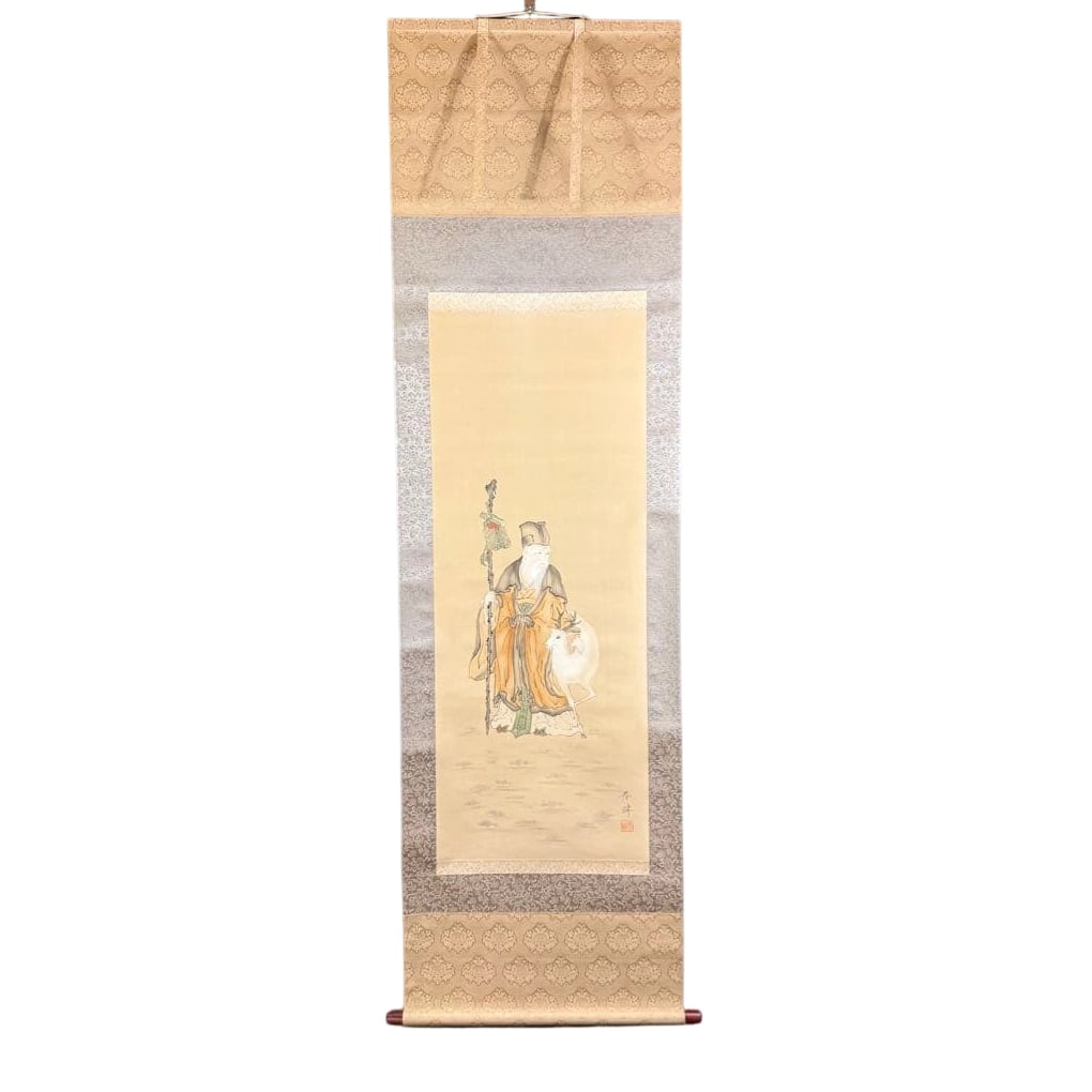 Hanging Scroll by Shunpo "Jurojin" Japanese Painting on Silk, Original Box Included (1 of 11)
