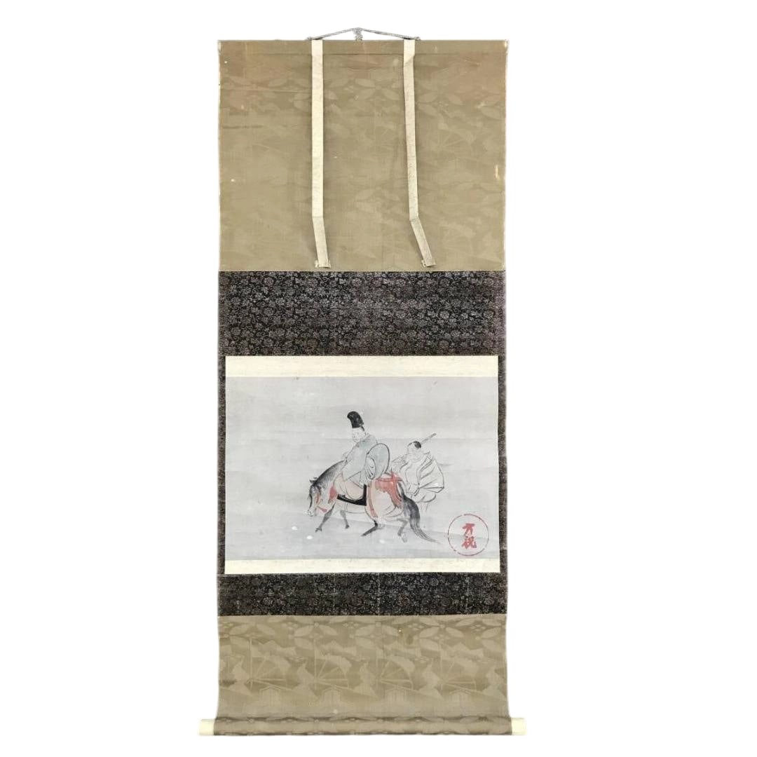 Ogata Korin / Ariwara no Narihira / Toka no Gyo / Jinbutsu / Heike Monogatari / Kakemono (Hanging: Ogata Korin [1658-1716] was a mid-Edo period painter and crafts designer. A native of Kyoto, his given name was Koretomi, commonly known as Ichinojo. He was the elder brother of Kenzan. Initially trai