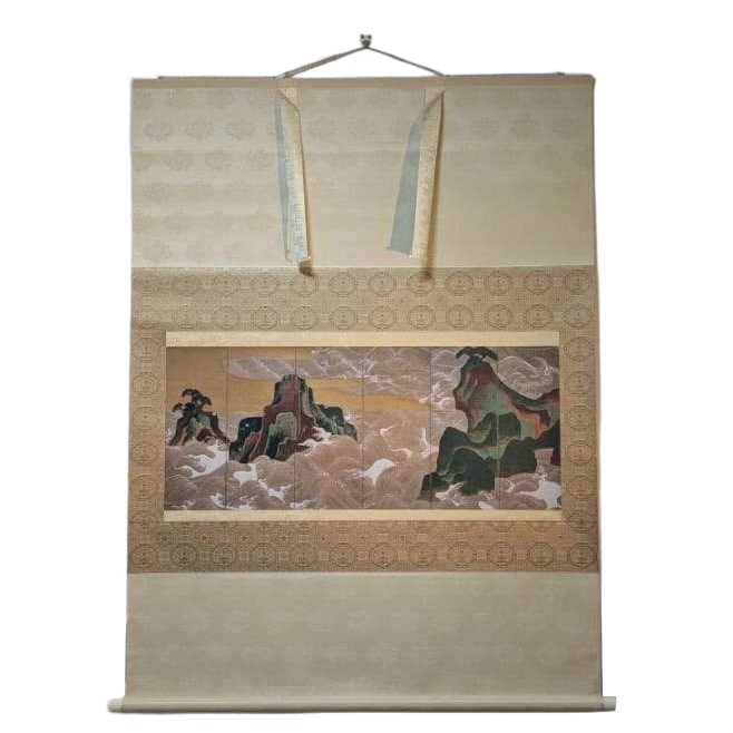 Hanging Scroll by Ogata Korin, Silkscreen Print, "Matsushima-zu" (Pine Islands), Masterpiece of the: Ogata Korin (1658 [Manji 1] - 1716 [Kyoho 1]) was an active painter and craftsman during the mid-Edo period. His real name was Ogata Tomin, commonly known as Ichinojo. He was born into the wealthy "Ka