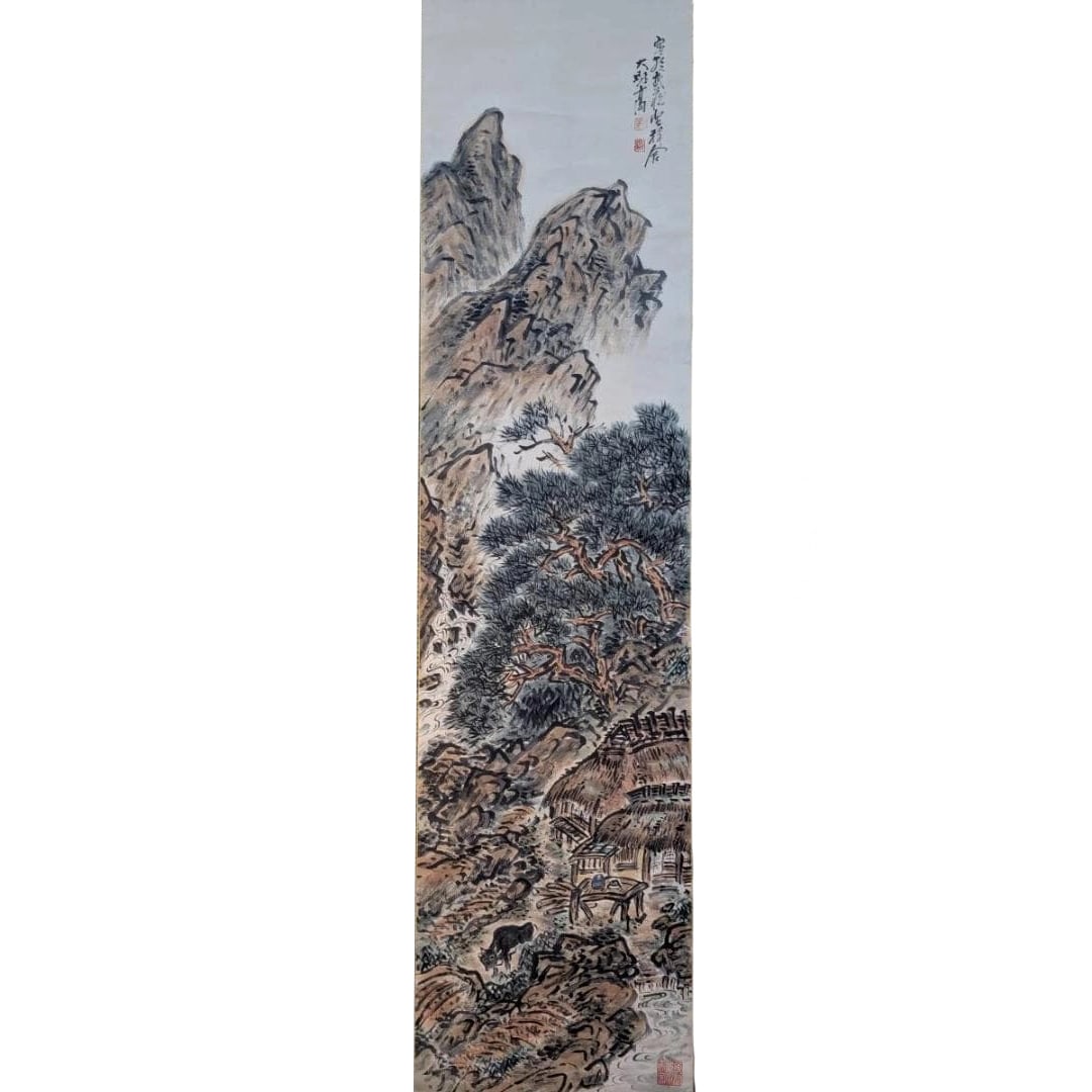 Authentic Hanging Scroll, Ink Landscape Painting, Rural Scenery (1 of 10)