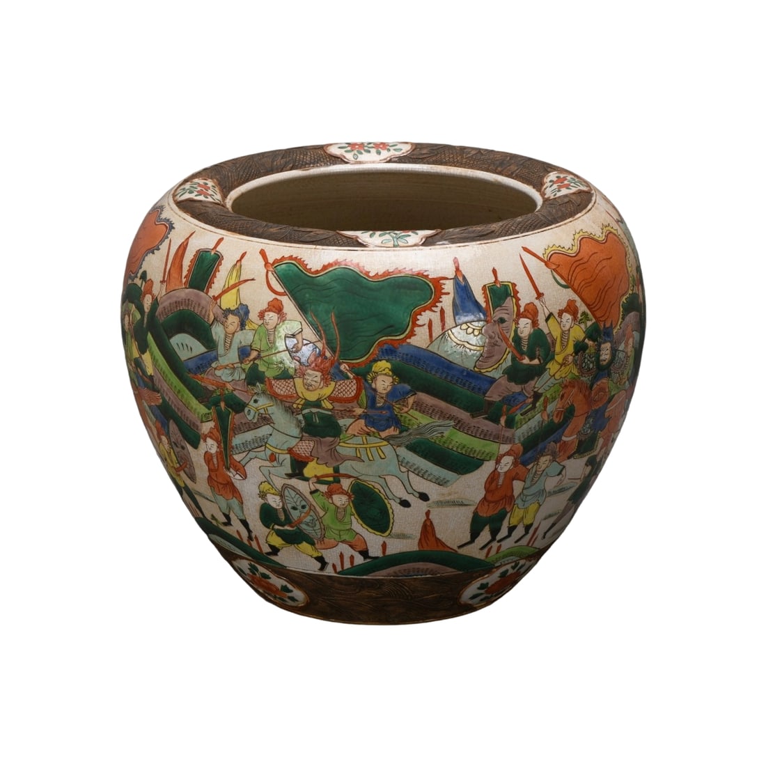 Ming Chenghua Carved Warrior Apple Vase: This apple vase is a finely carved piece from the Ming Chenghua period, showcasing the majestic presence of a warrior. Its unique shape and exquisite craftsmanship make it highly valuable both artisti