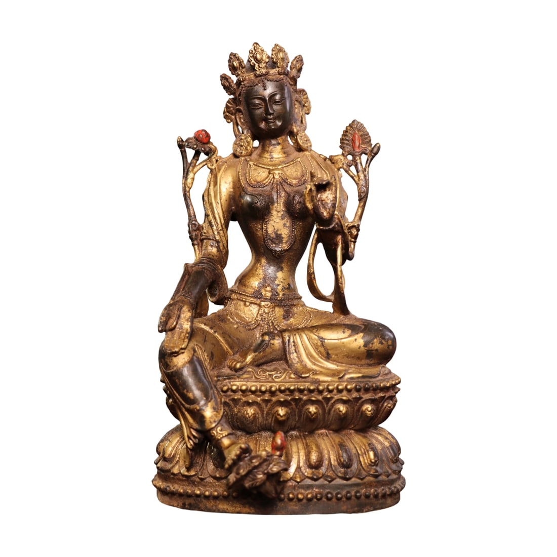 Pure Copper Gilded Openwork Sandalwood Avalokiteshvara Statue: This Avalokiteshvara statue is crafted from pure copper with exquisite gilding and openwork sandalwood technique. The unique design and fine craftsmanship are evident, with the gilding showing a