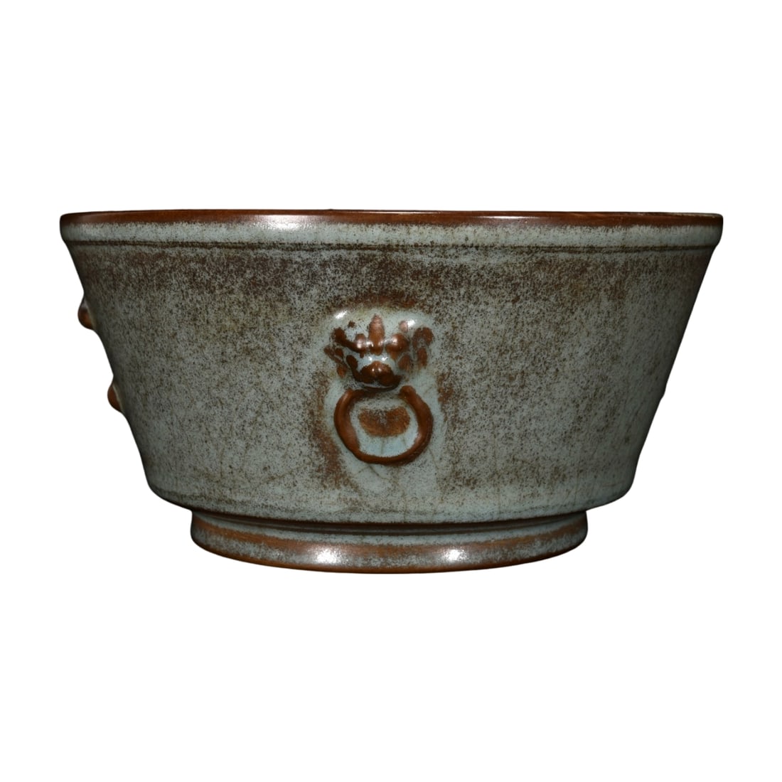 Song Dynasty Ru Kiln Sky Blue Glaze Beast Head Censer with Yi Mark: This Ru kiln beast head censer features a sky blue glaze, with a jade-like luster, embodying the unique elegance of Song Dynasty Ru ware. The Yi mark is clearly identifiable, and the beast head decora
