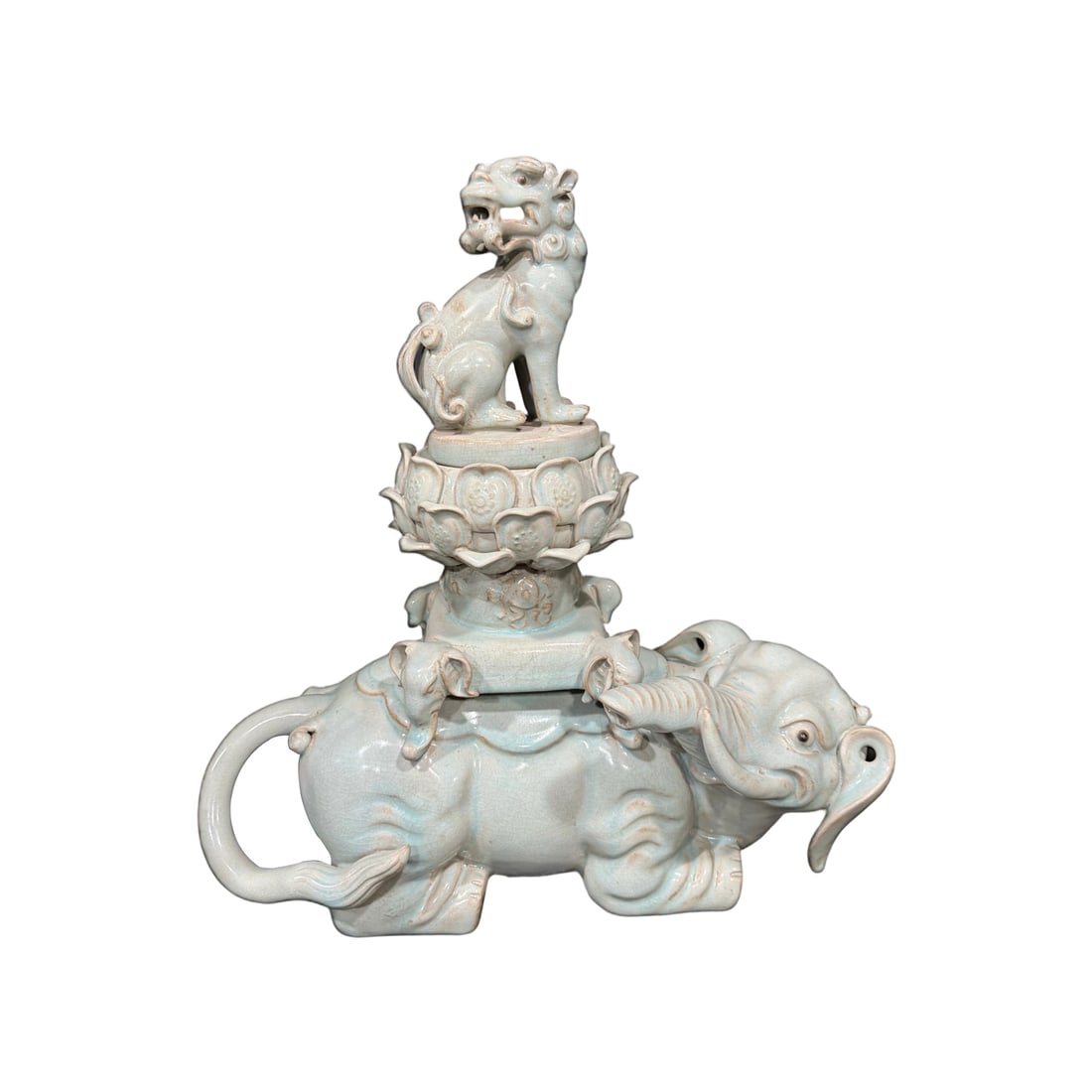 Song Dynasty Ru Kiln 'Peaceful Elephant' Incense Burner: This incense burner is a precious piece from the Song Dynasty Ru Kiln, with a glaze as warm as jade, displaying an elegant celadon color. Its unique shape symbolizes peace and prosperity, making it a 