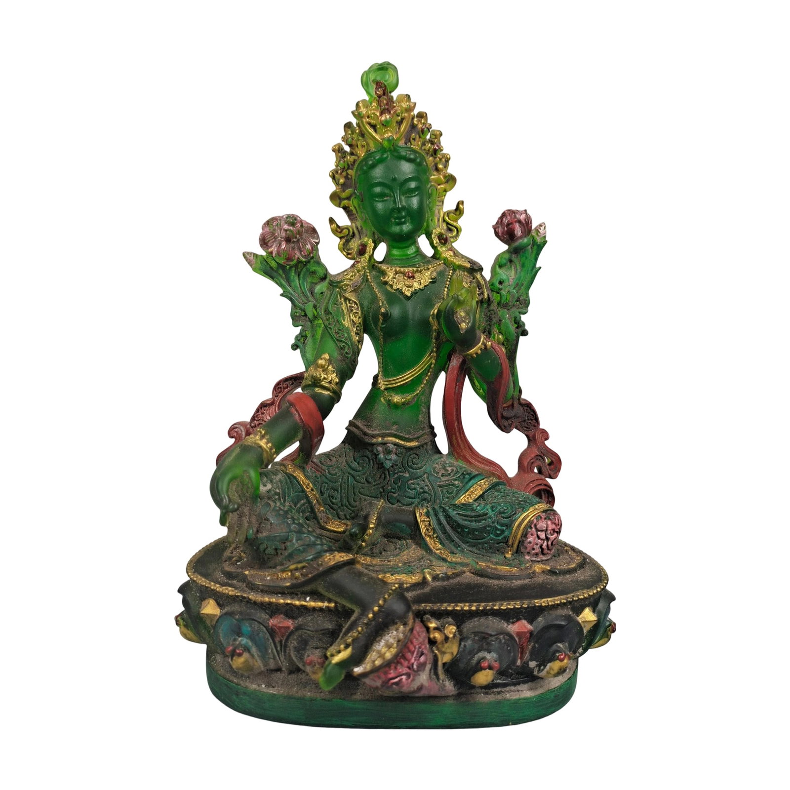 Glazed Painted Buddha Statue: This Buddha statue is made of glazed material with vibrant colors and exquisite craftsmanship. The painting is delicate, showcasing the statue's solemnity and tranquility. The overall design is