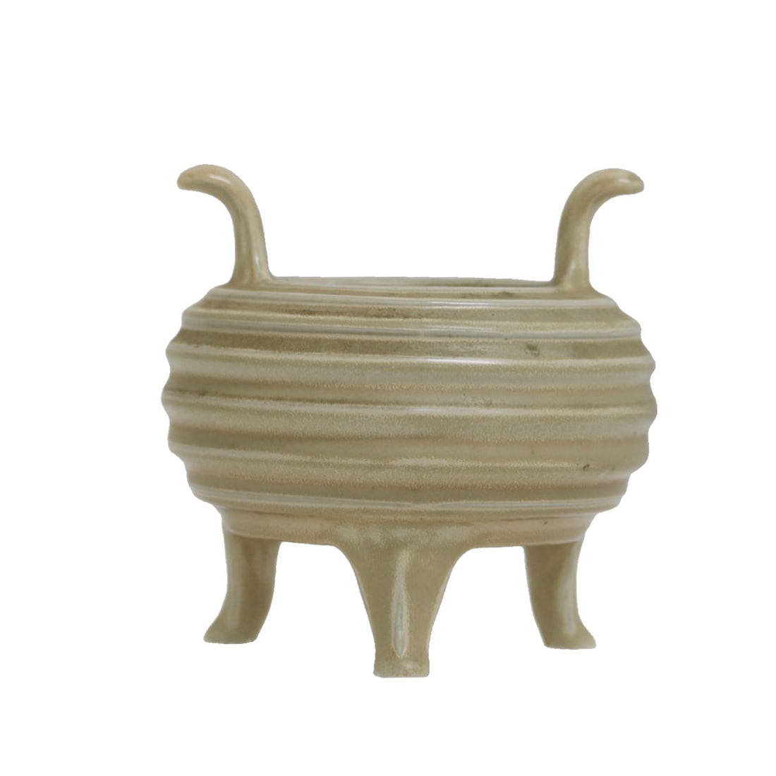 Qing Dynasty, Qianlong Mark and Period, Cream-Glazed Incised String-Patterned Tripod Censer with: Qing Dynasty, Qianlong Mark and Period, Cream-Glazed Incised String Pattern Double-Handled Tripod Censer Dimensions: Diameter 15cm, Height 15cm, Weight 935g This cream-glazed incised string pattern do