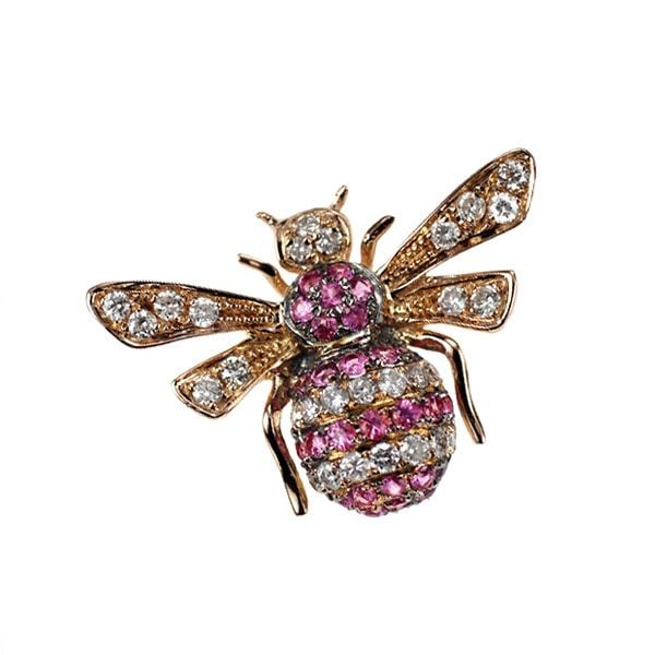Second-hand K18PG Pink Sapphire and Diamond Brooch, 0.18 Carats, D0.18 Carats, Bee Design (1 of 4)